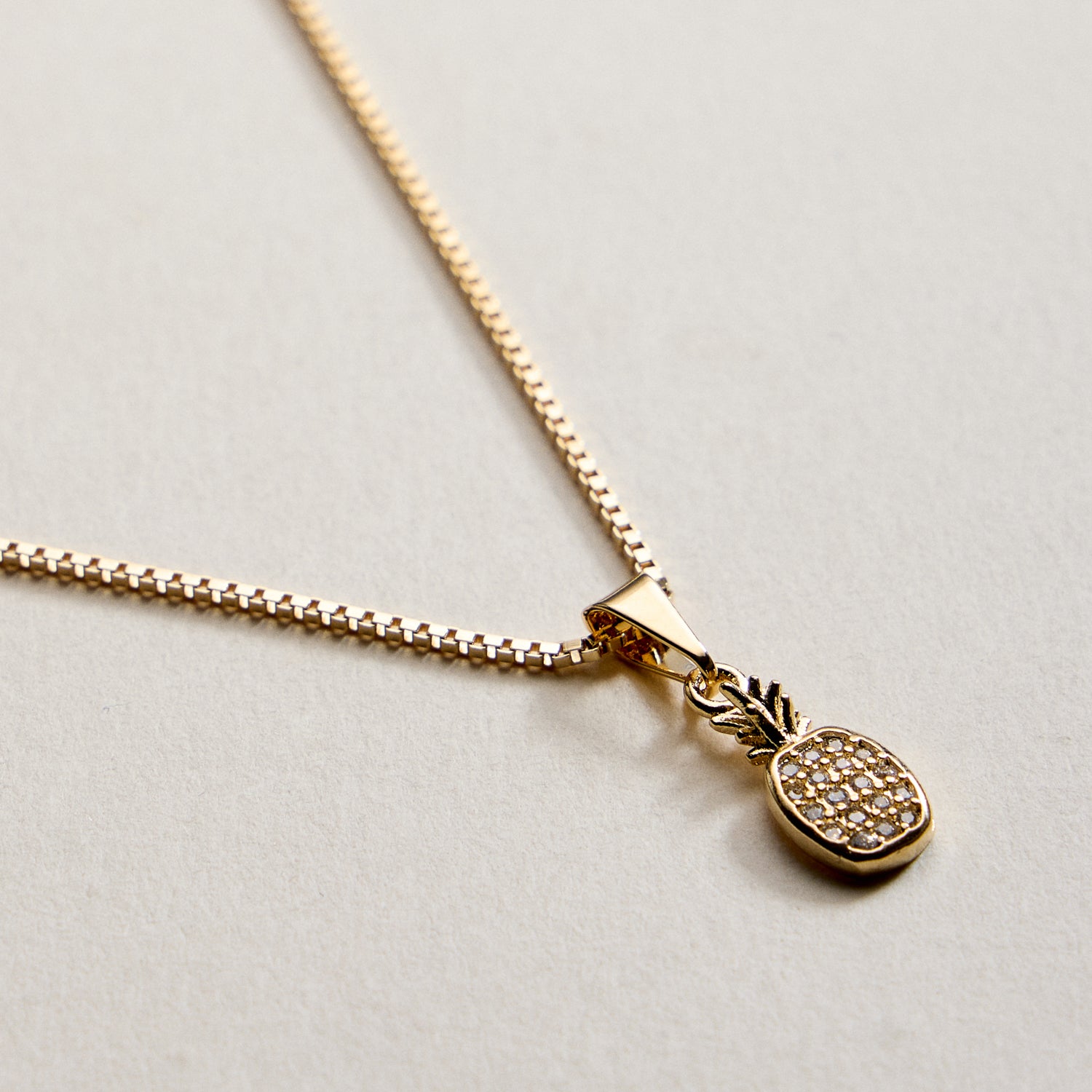 Gold Filled Pineapple Pendant Necklace with CZ Crystals