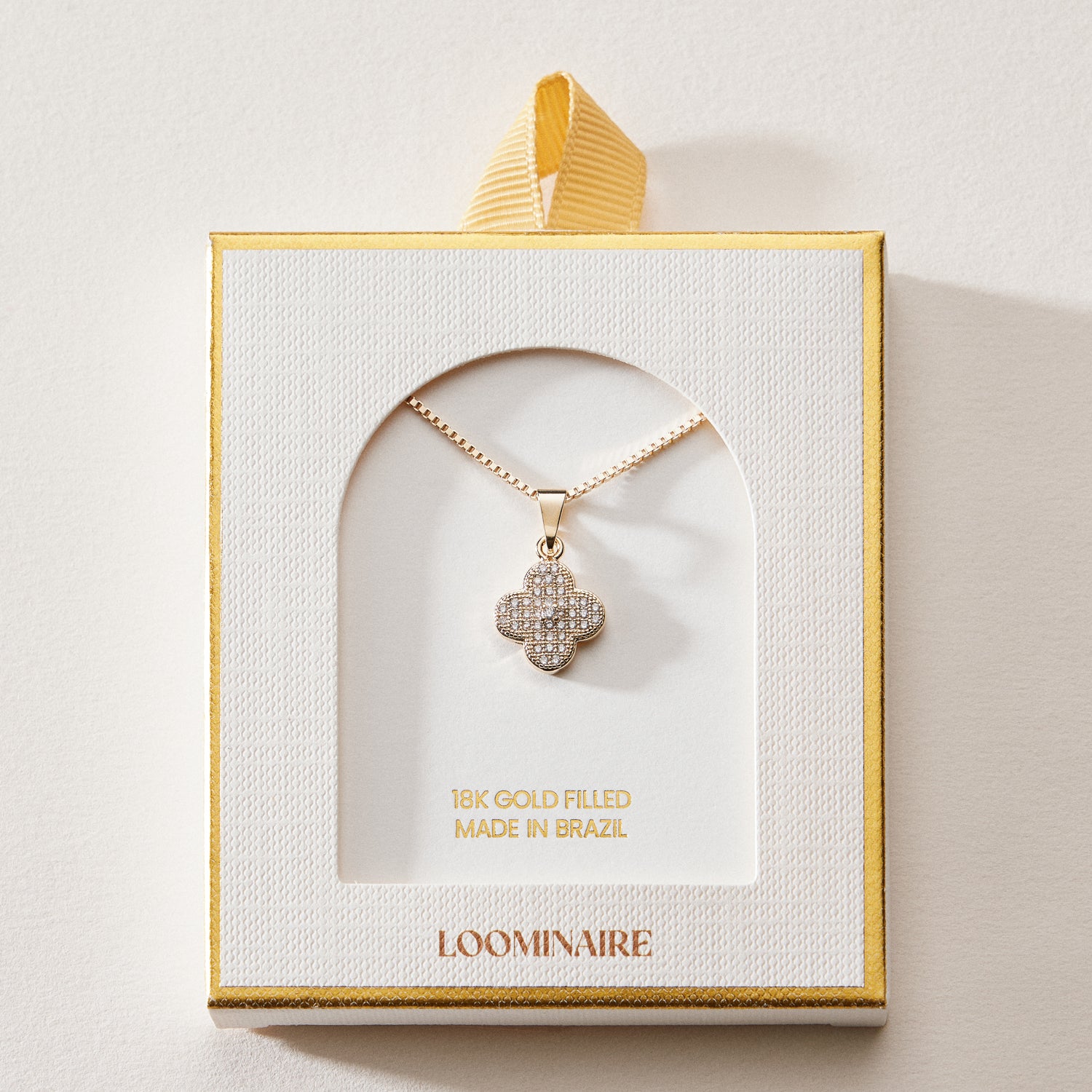 18K Gold Filled Clover CZ diamond-filled Pendant Necklace