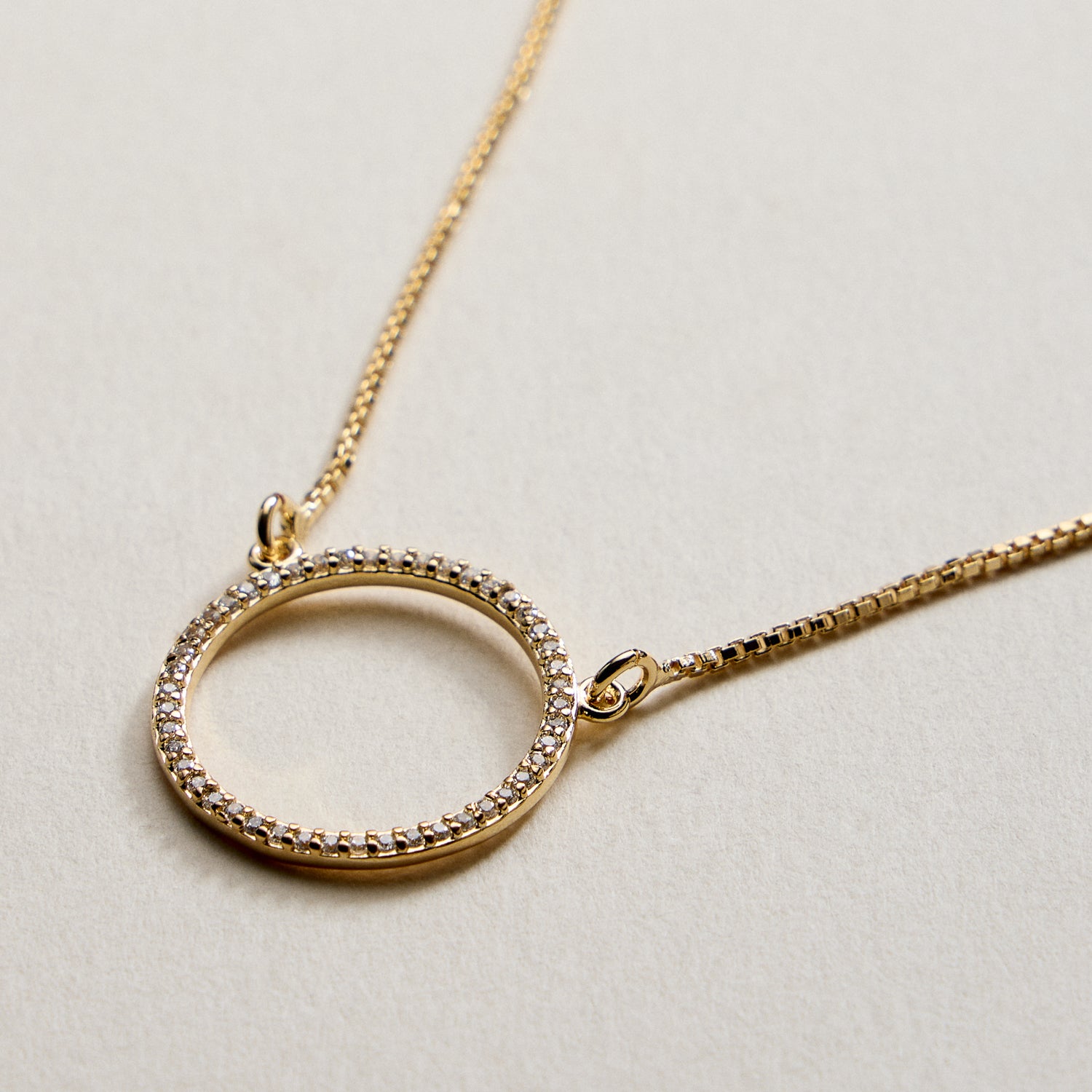 Gold Filled Circle Pendant Necklace with Cubic Zirconia