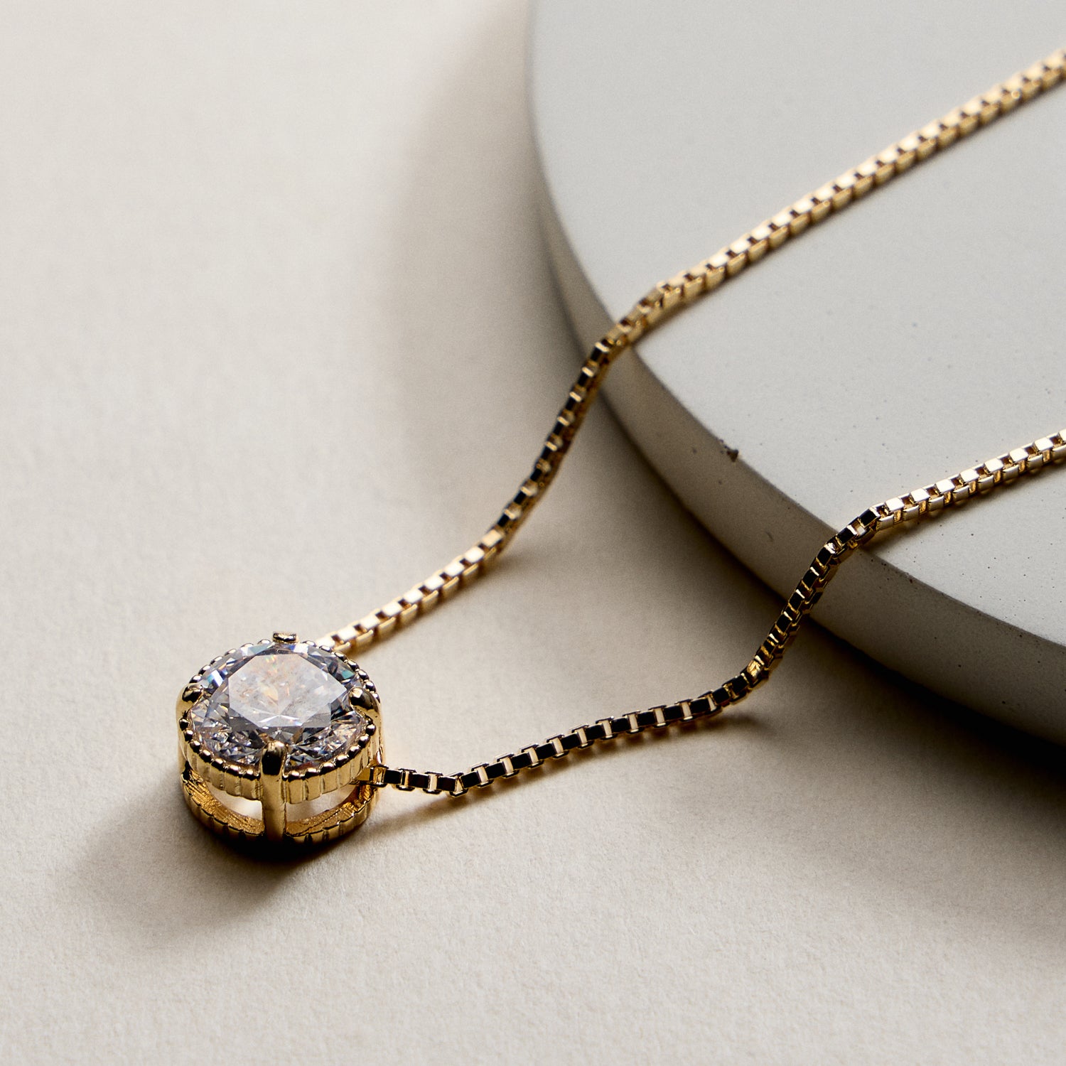 Gold Filled Solitaire Round Cut CZ Pendant Necklace