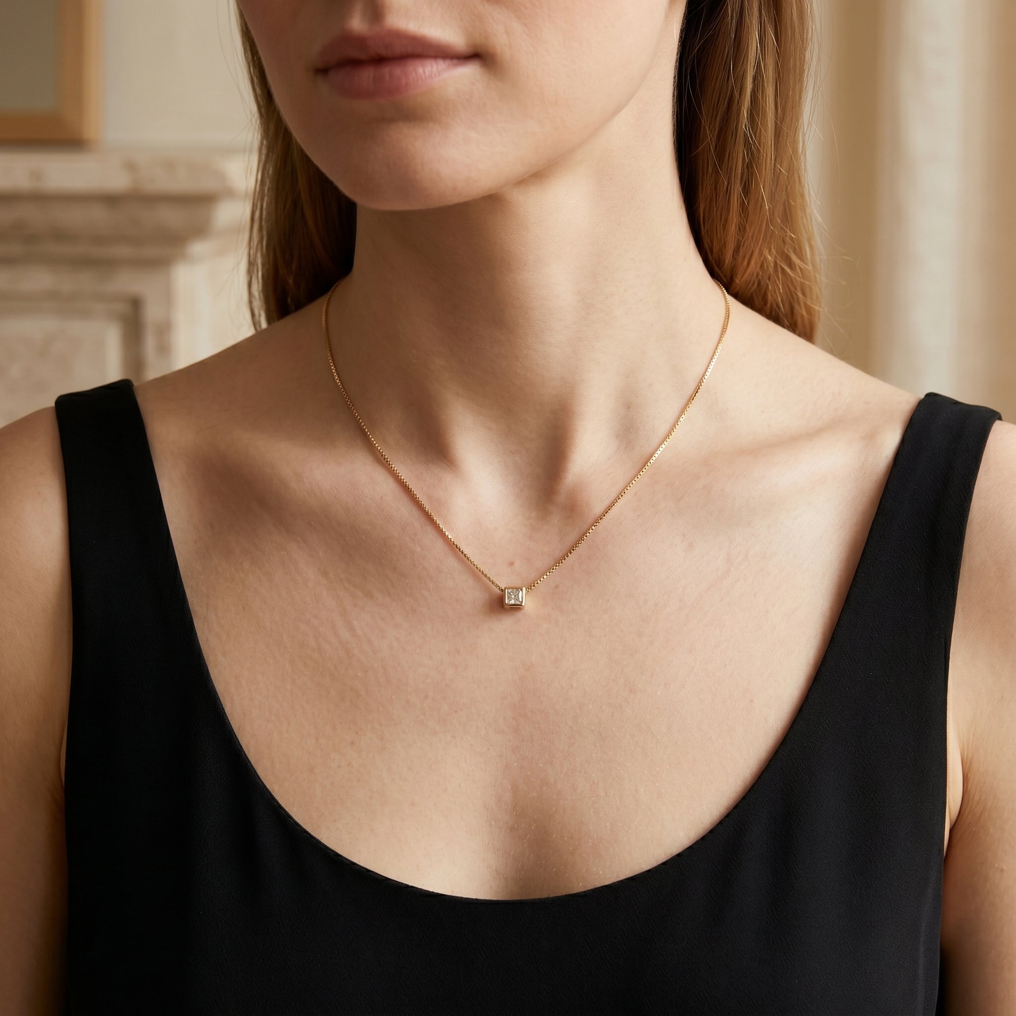 18K Gold Filled CZ in Cube | Pendant Necklace