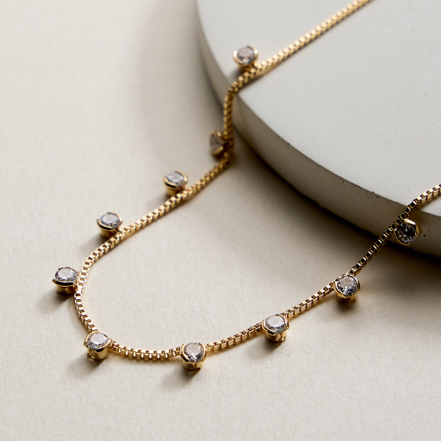 Gold Filled Dangling CZ Station Necklace