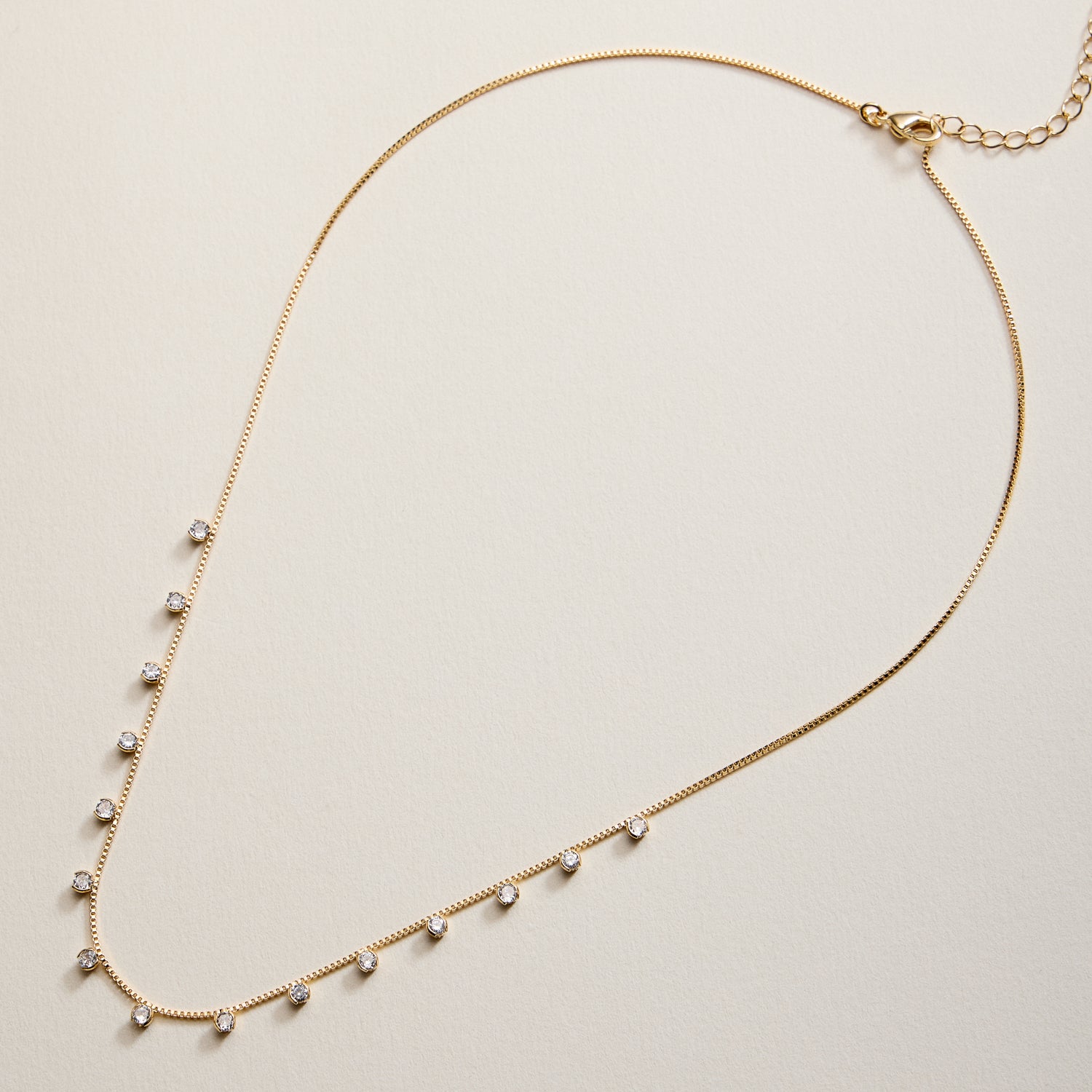Gold Filled Dangling CZ Station Necklace