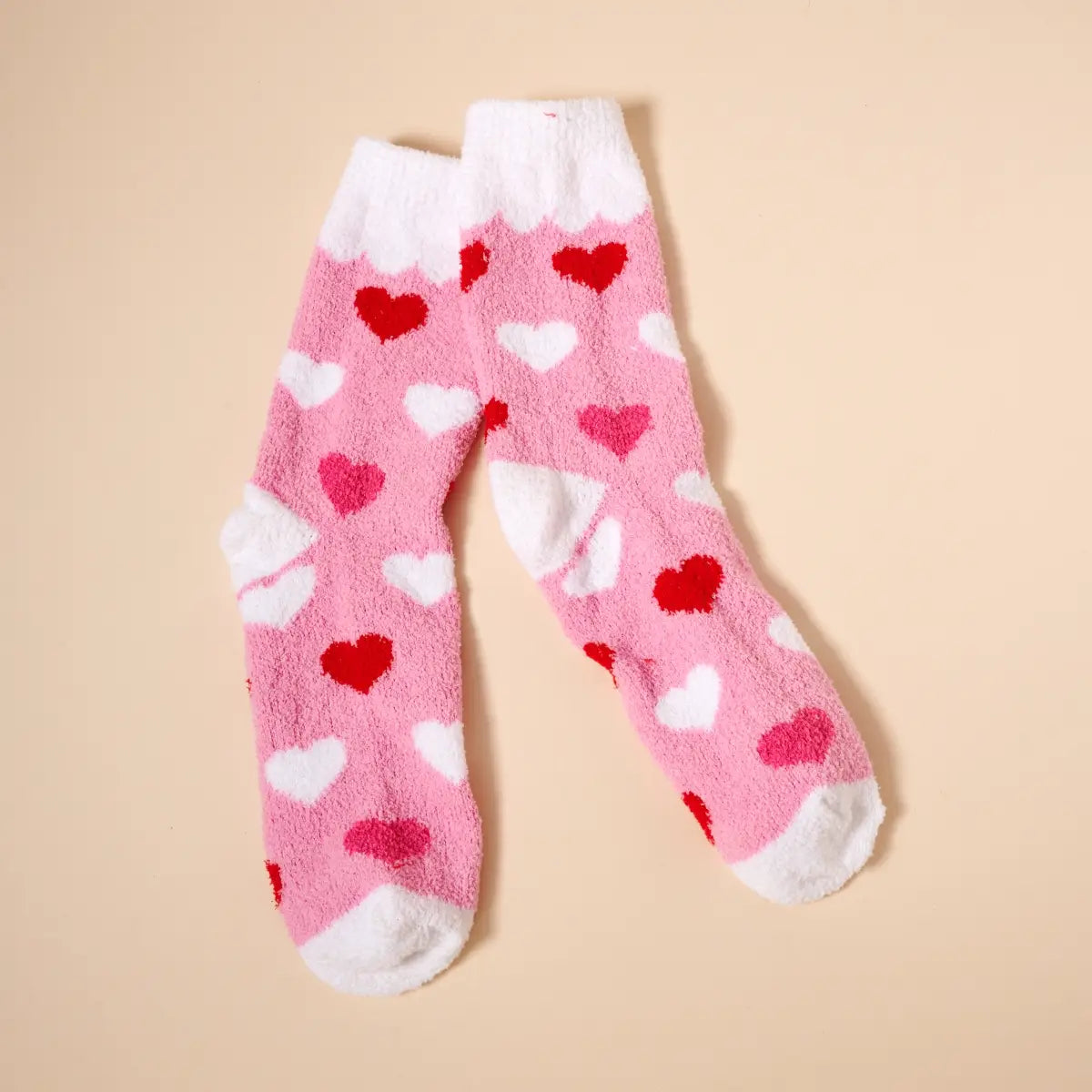Fuzzy Heart Print Socks Gift Set – 4 Pairs for Christmas Gift