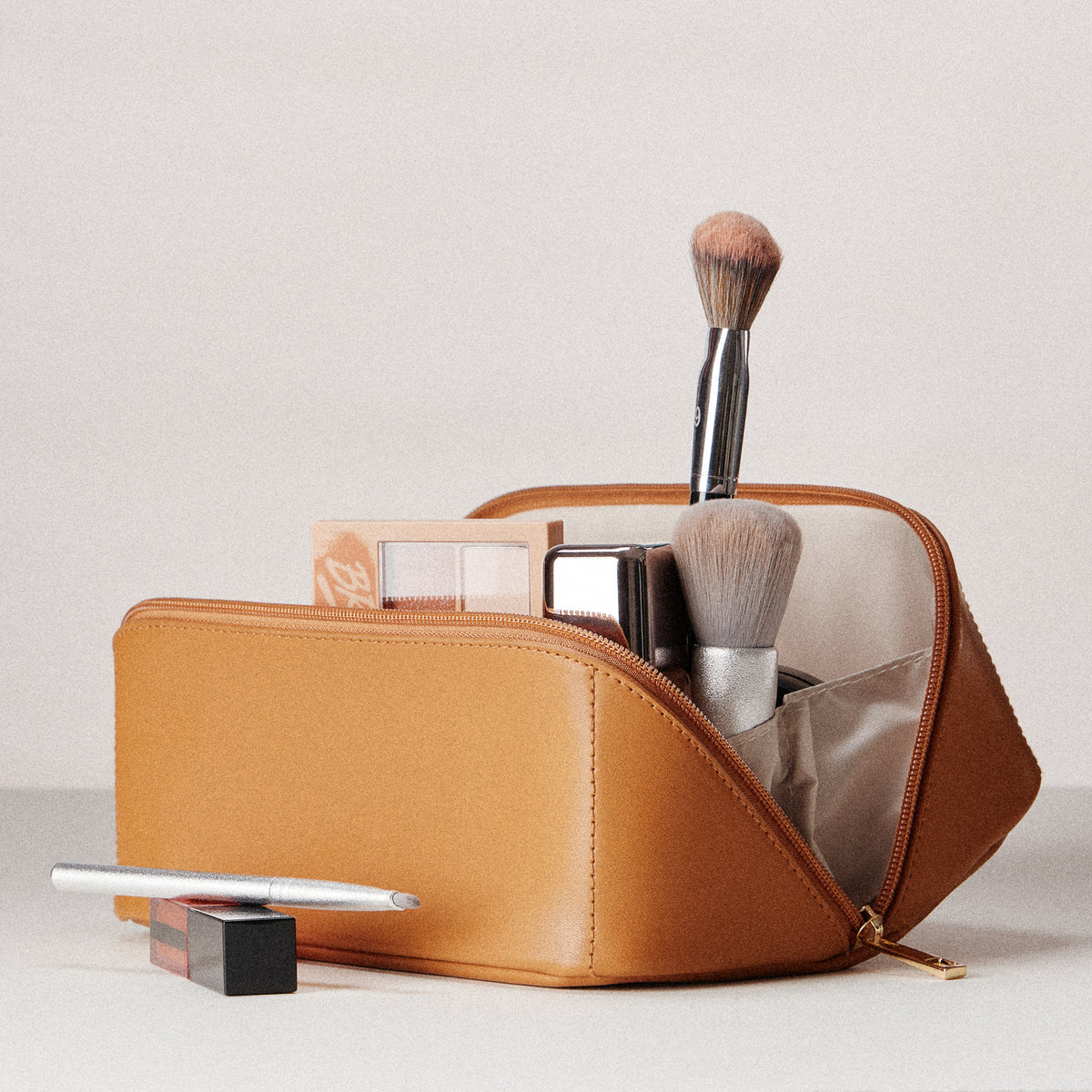 PU Leather Lay-Flat Makeup Bag | Travel Cosmetic Organizer