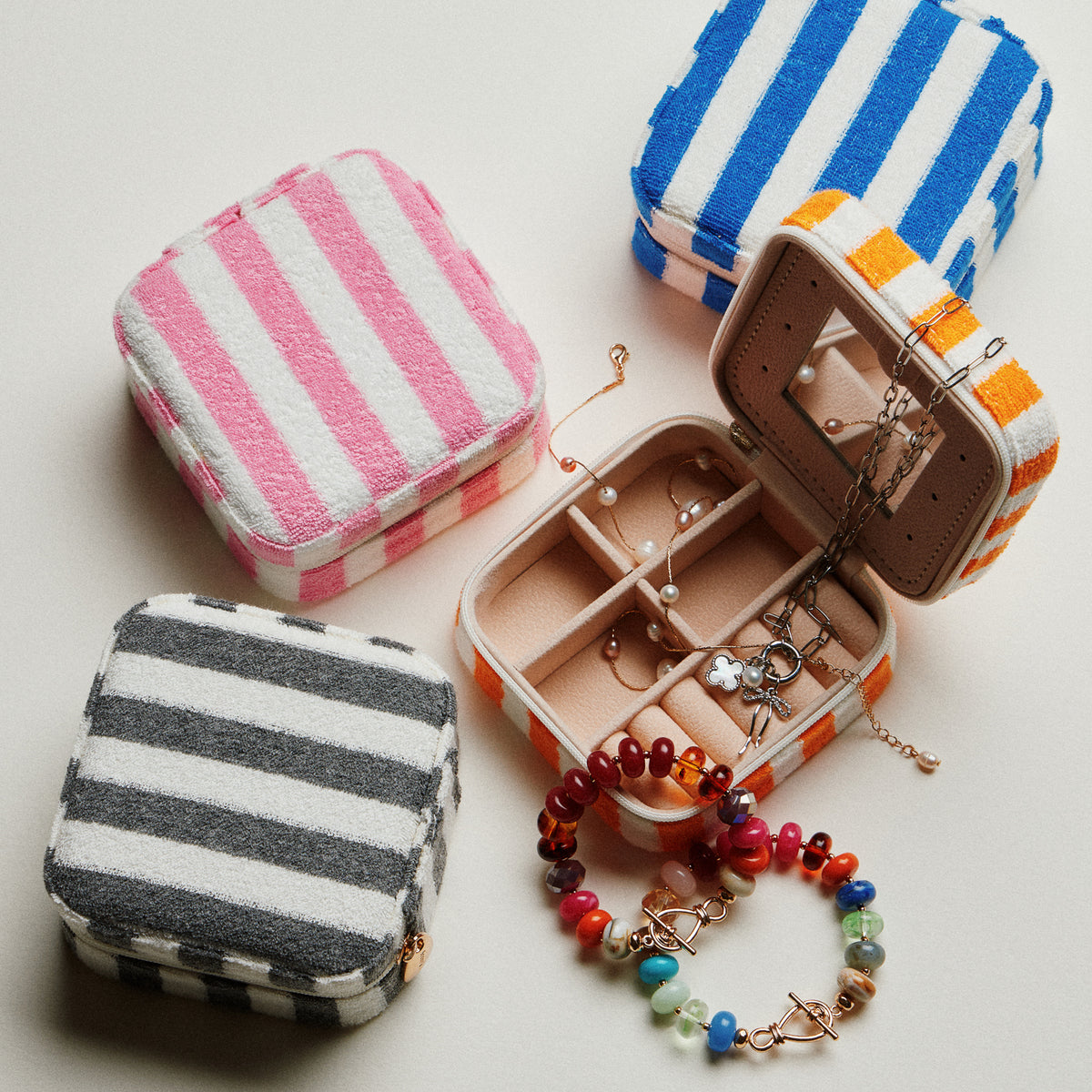 Terry Stripe Travel Jewelry Box | Zipper Organizer