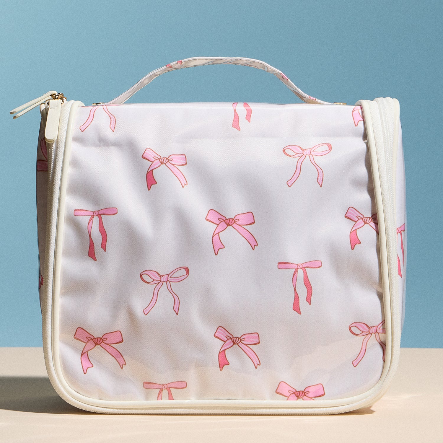 Pink Bow Print Hanging Toiletry Bag — Travel Organizer