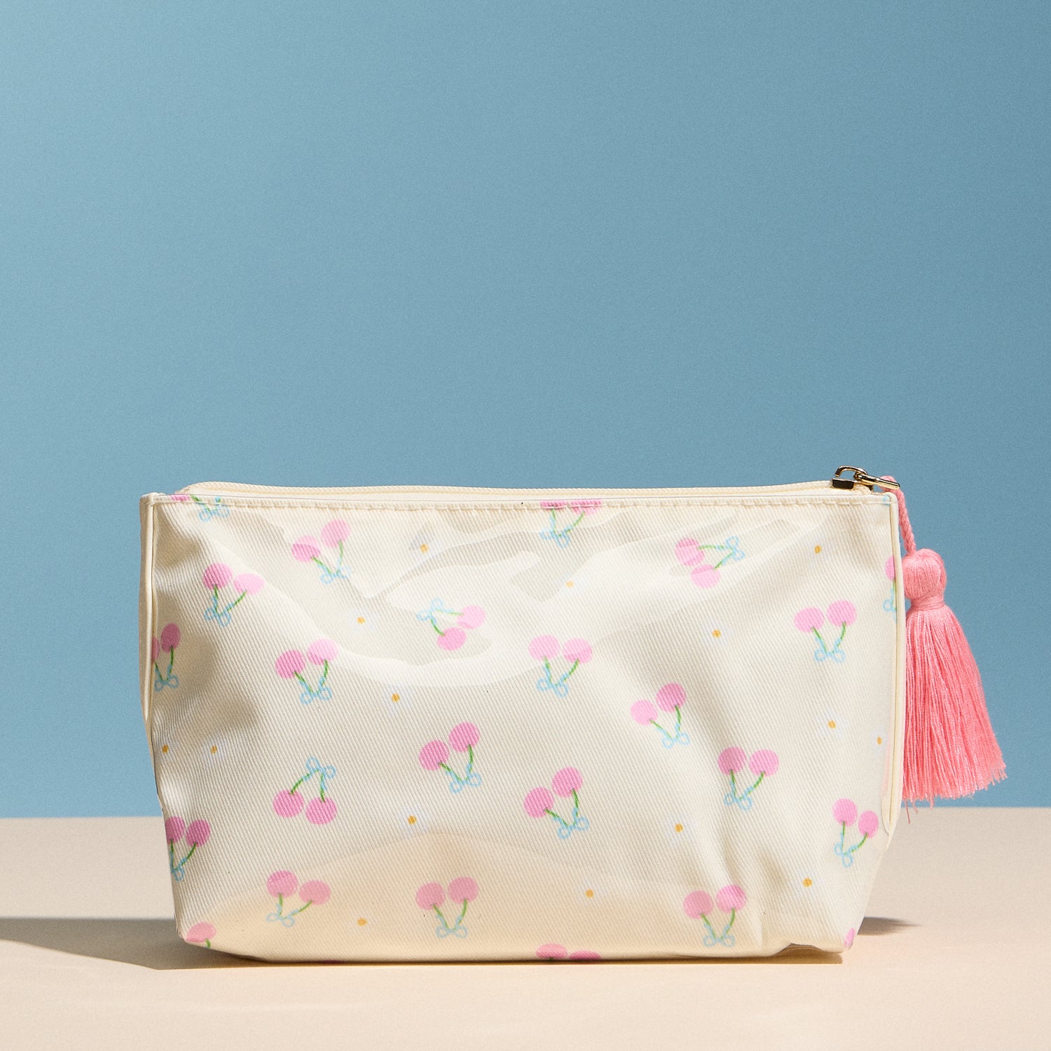 Cherry Print Cosmetic Pouch – Zipper Makeup Bag with Tassel - Frem