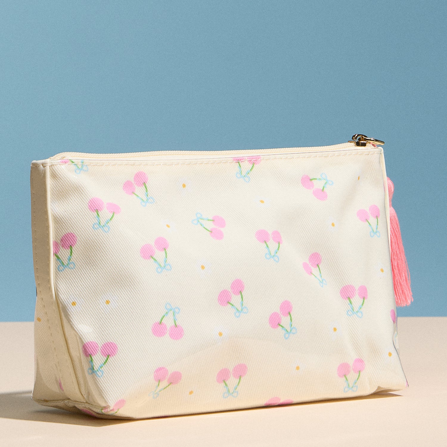 Cherry Print Cosmetic Pouch – Zipper Makeup Bag with Tassel - Frem
