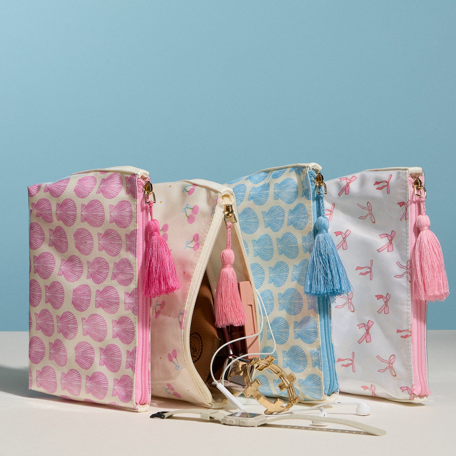 Pink Bow Print Cosmetic Pouch – Zipper Makeup Bag with Tassel - Frem