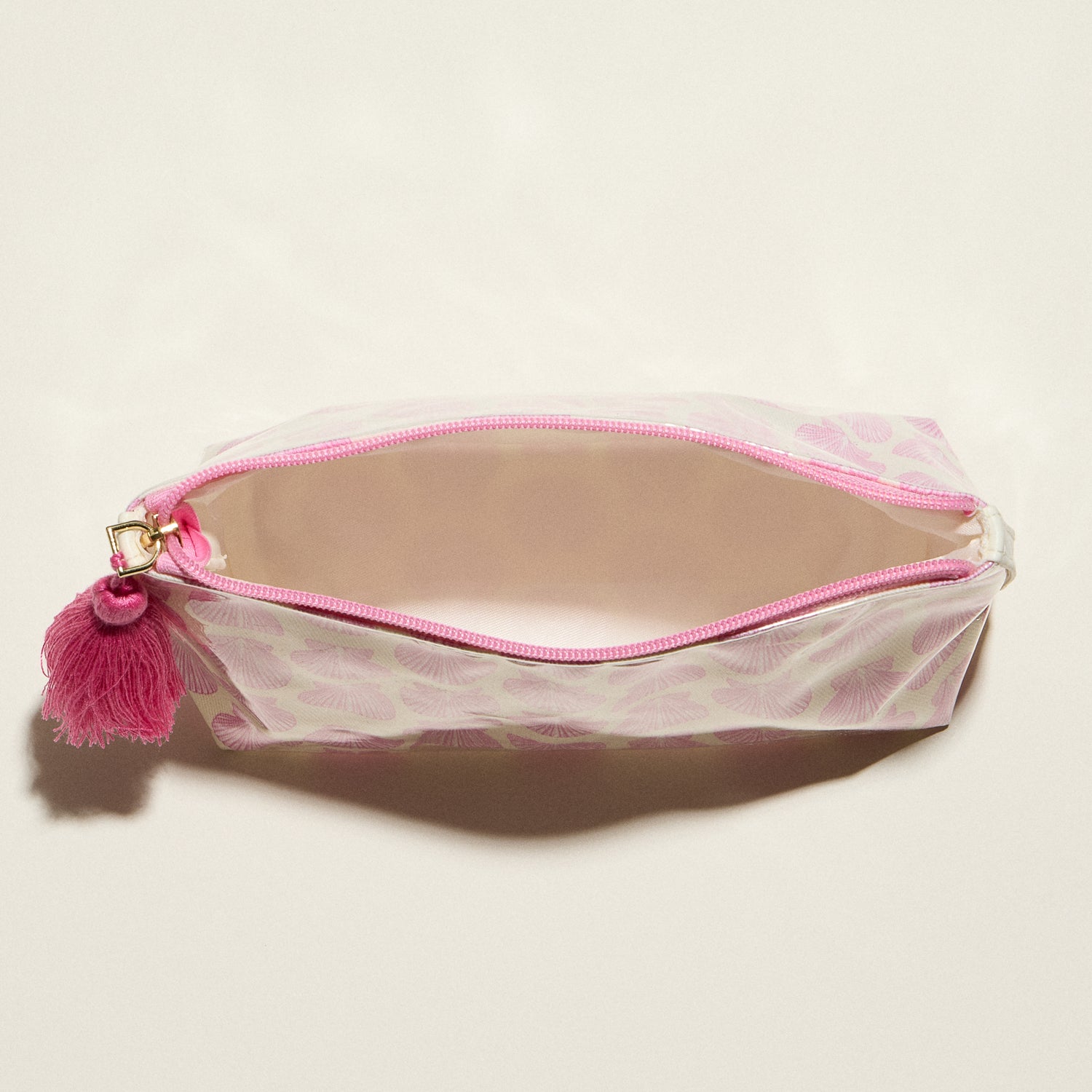 Pink Seashell Print Cosmetic Pouch – Zipper Makeup Bag with Tassel - Frem