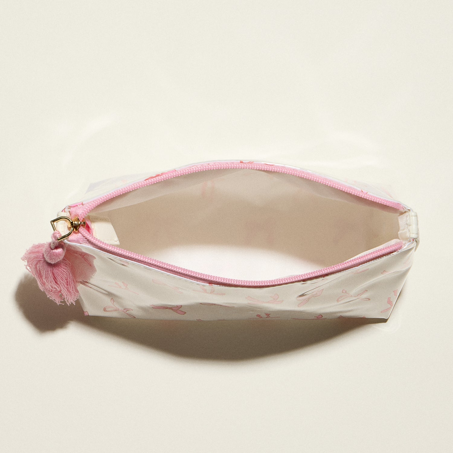 Pink Bow Print Cosmetic Pouch – Zipper Makeup Bag with Tassel - Frem