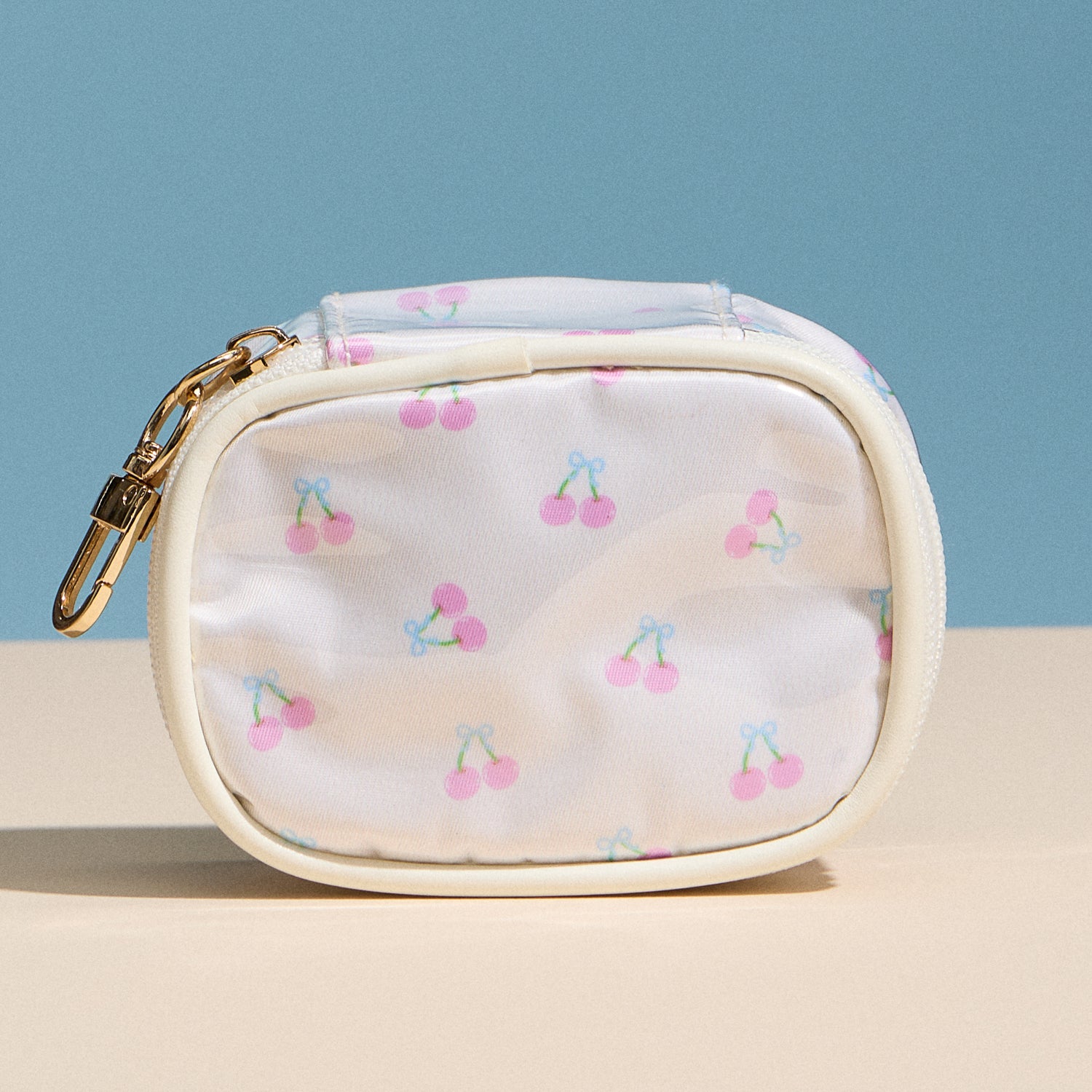Cherry Print Mini Cosmetic Pouch with Clip – Small Zipper Coin & Accessory Bag