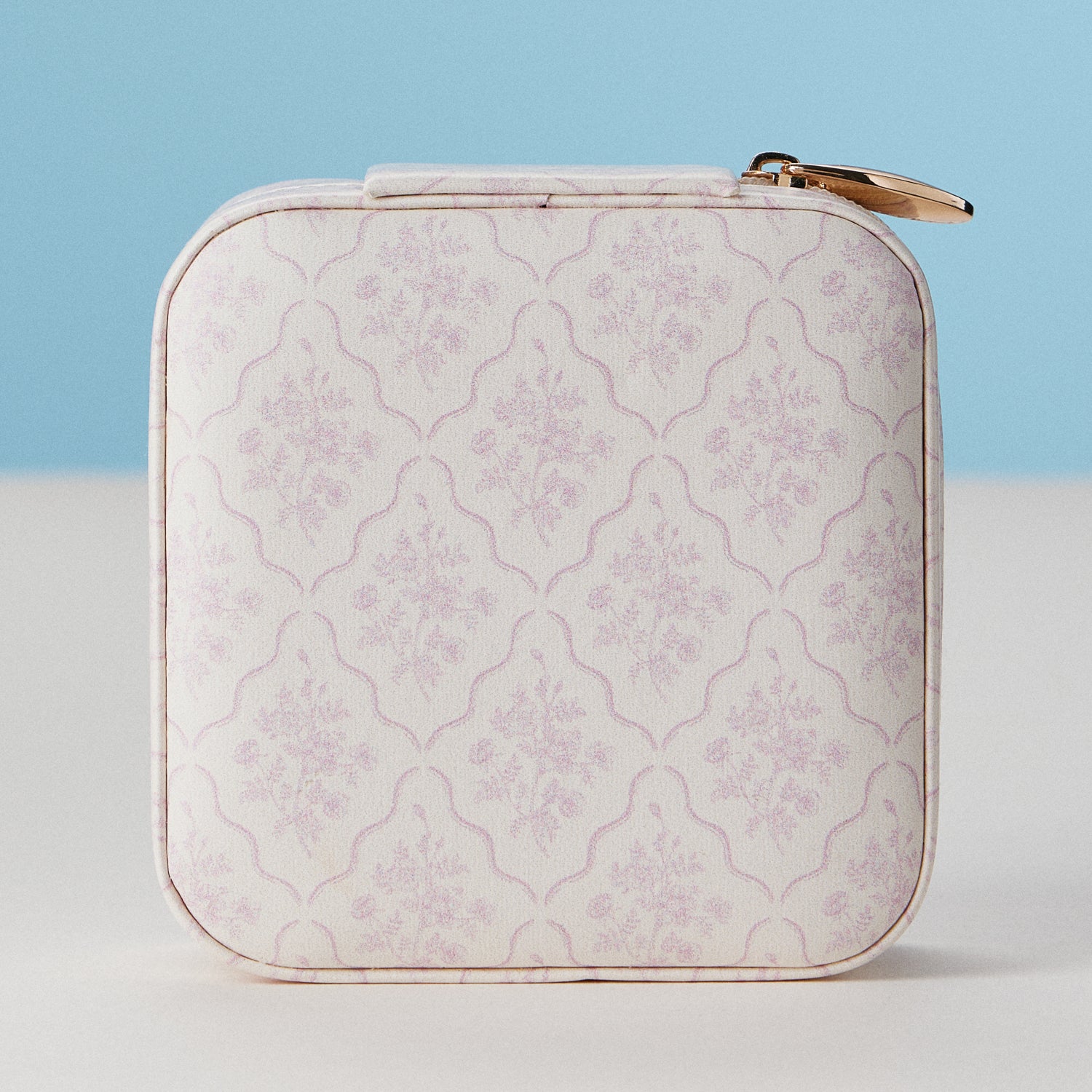Pink Floral Travel Jewelry Case | Compact Jewelry Organizer with Mirror & Ring Slots