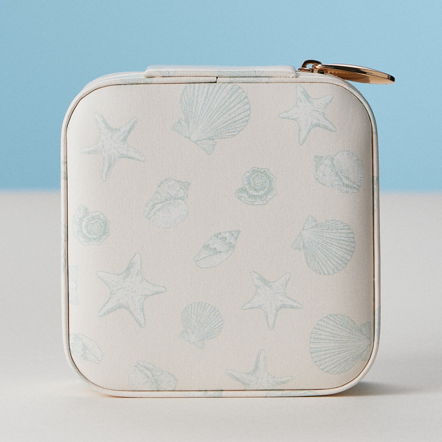 Seashell Print Travel Jewelry Case | Square Zipper Jewelry Organizer