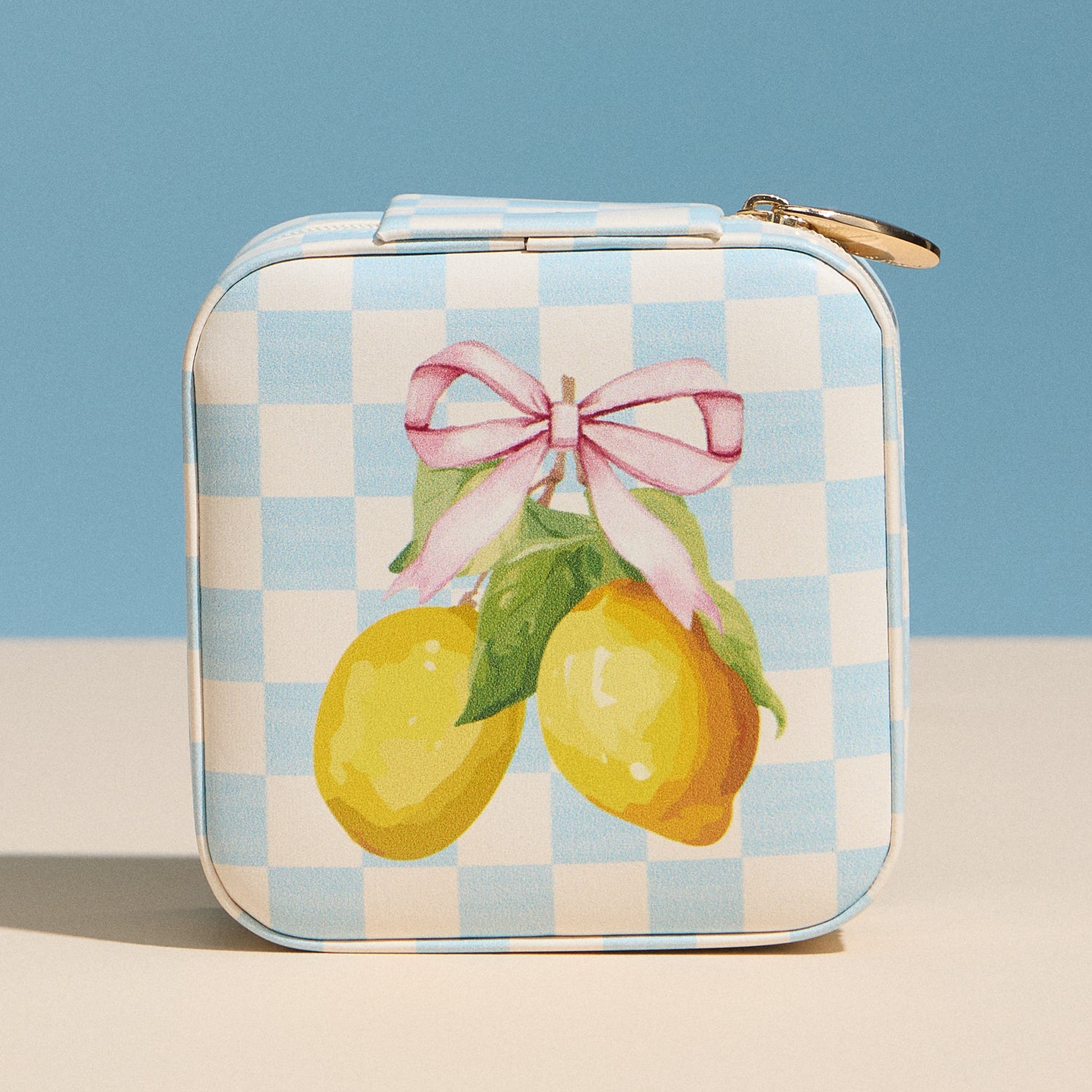 Lemon Gingham Travel Jewelry Box
