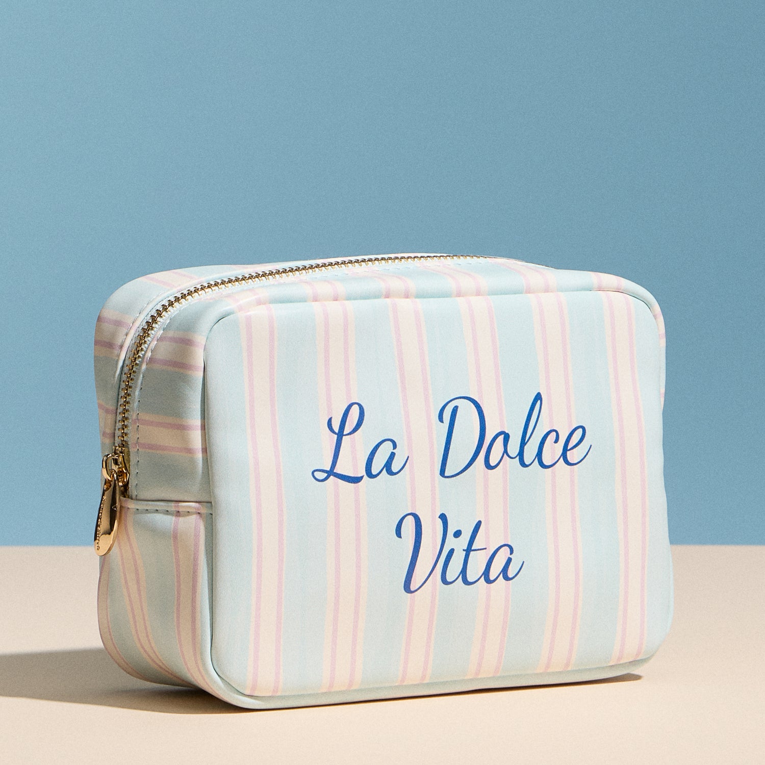 La Dolce Vita Cosmetic Makeup Bag | Striped Zip Travel Toiletry Pouch