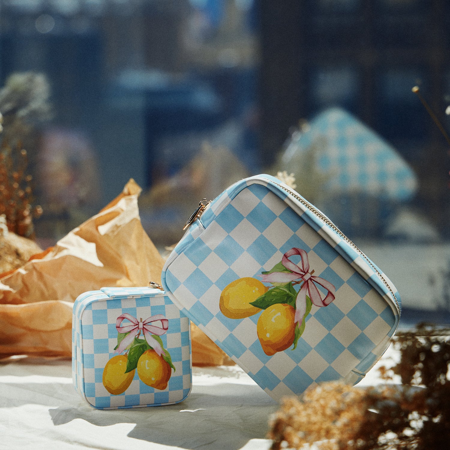 Lemon Gingham Cosmetic Pouch