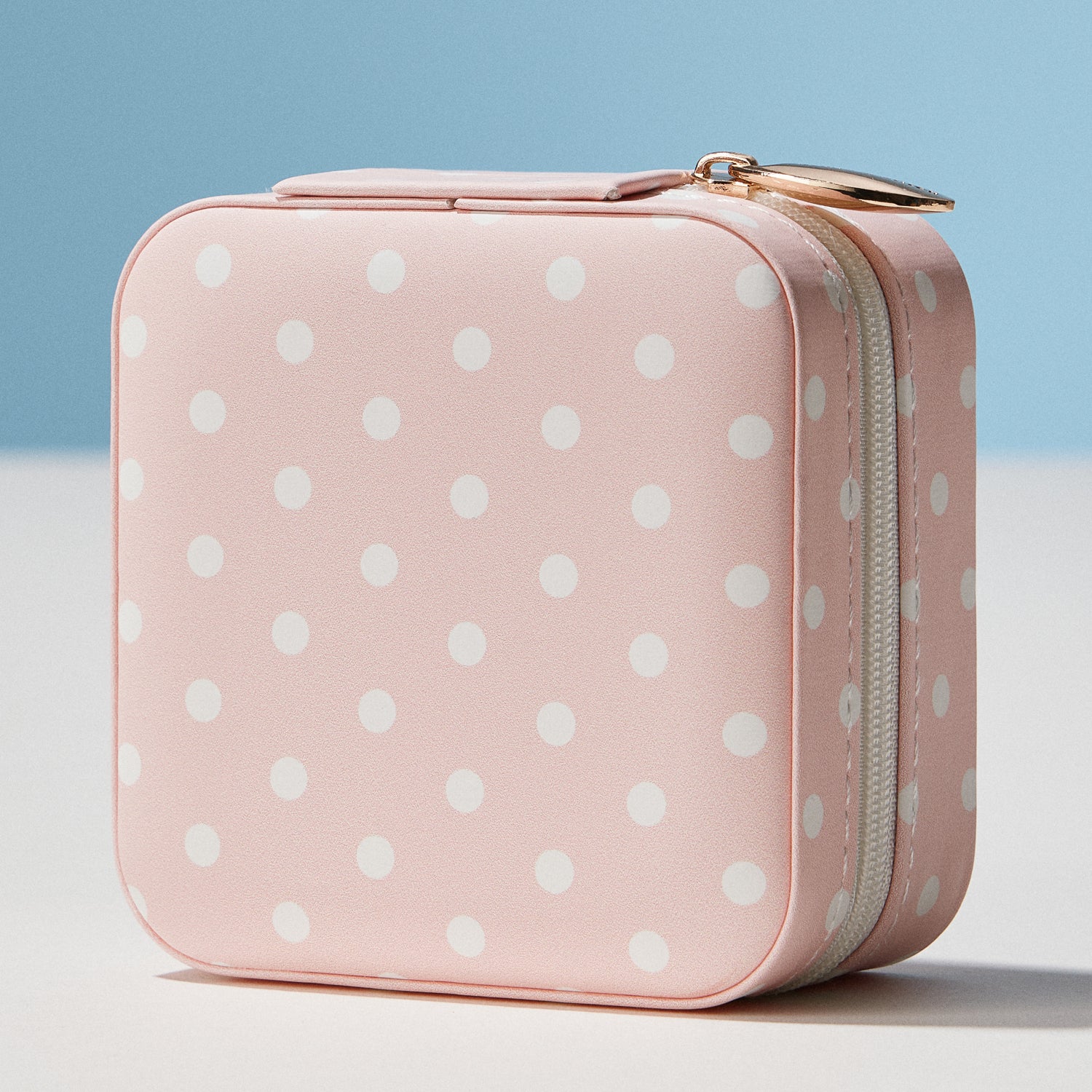 Polka Dot Travel Jewelry Case Organizer | Compact Zipper Jewelry Storage Box for Rings, Earrings & Necklaces