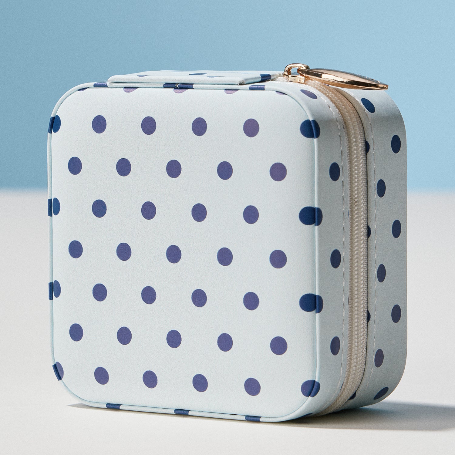 Polka Dot Travel Jewelry Case Organizer | Compact Zipper Jewelry Storage Box for Rings, Earrings & Necklaces