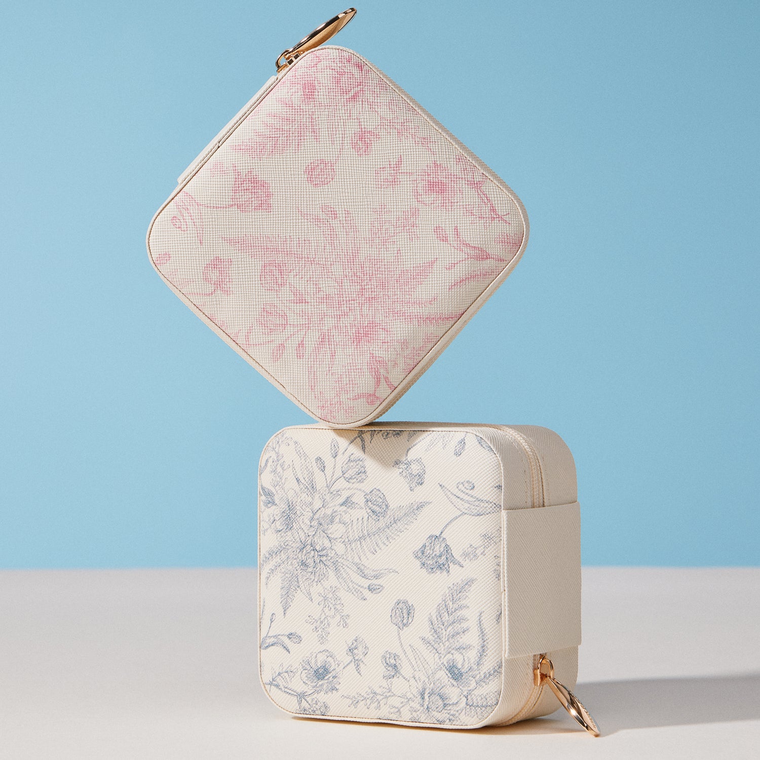 Floral Travel Jewelry Case Organizer | Compact Zipper Jewelry Storage Box with Gold Zipper
