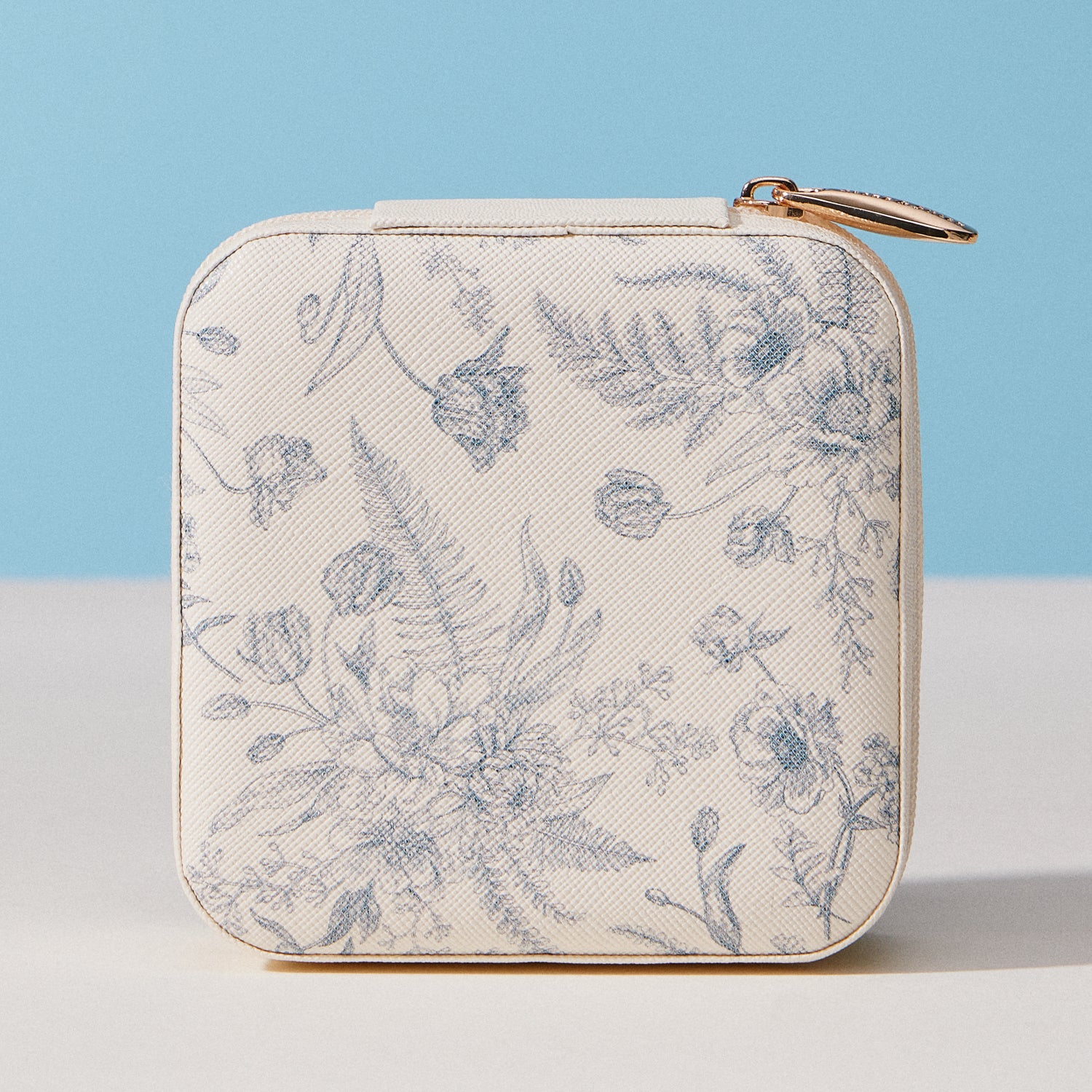 Floral Travel Jewelry Case Organizer | Compact Zipper Jewelry Storage Box with Gold Zipper