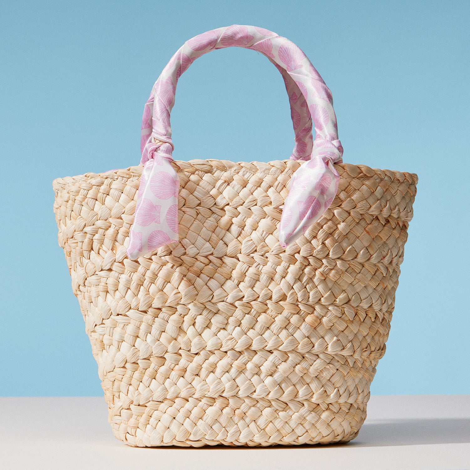 Raffia Bag with Scarf Handles | Woven Summer Beach Everyday Handbag