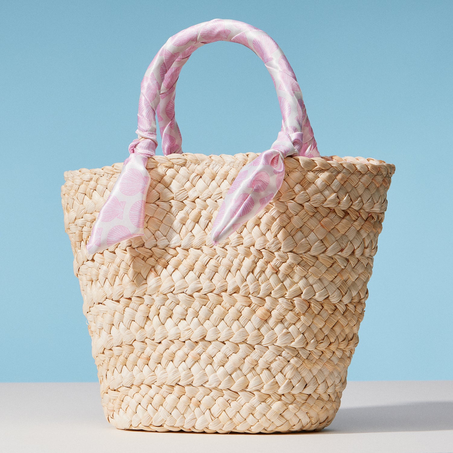 Raffia Bag with Scarf Handles | Woven Summer Beach Everyday Handbag