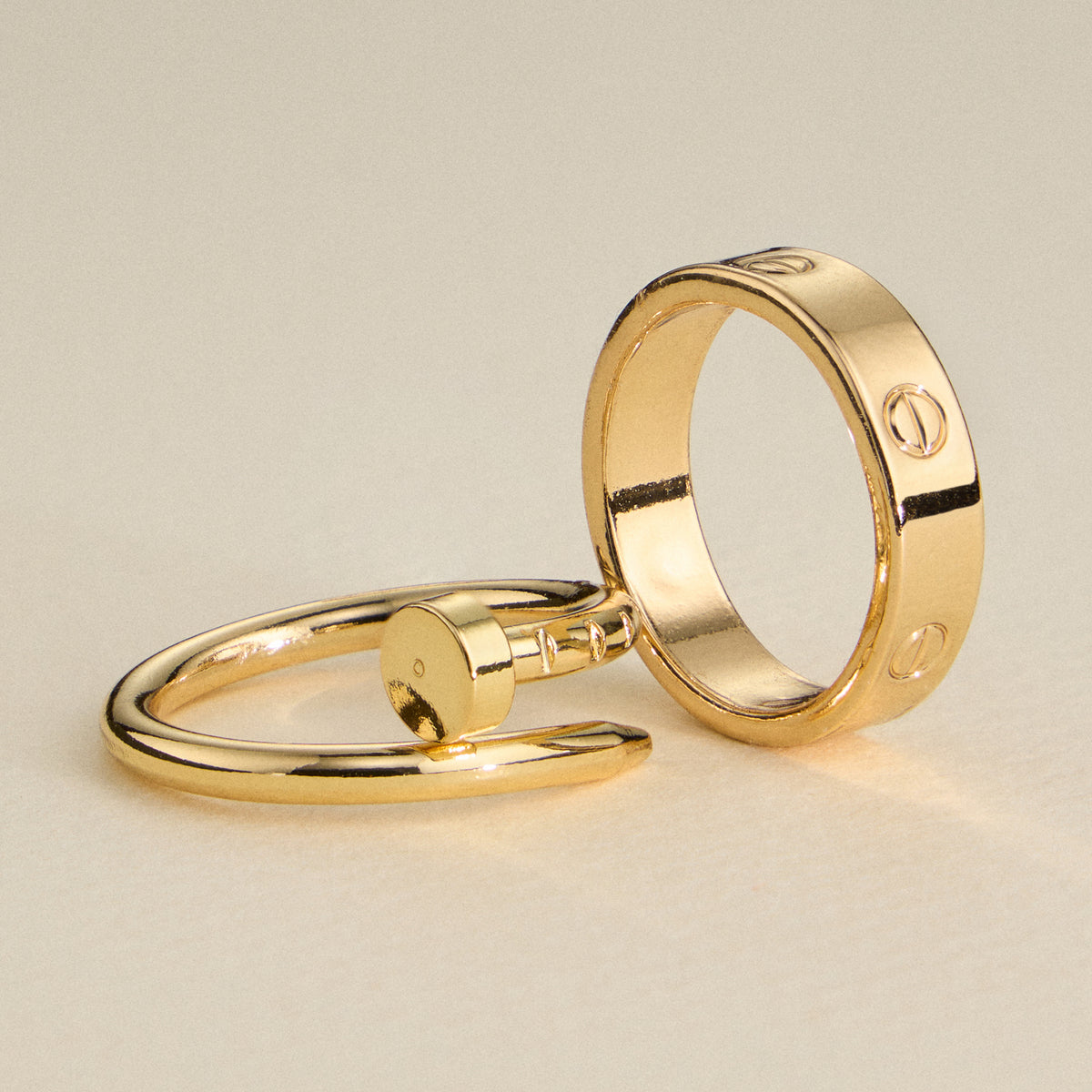 Gold Screw Detail & Nail Wrap Ring Set – 2 Piece, Size 8
