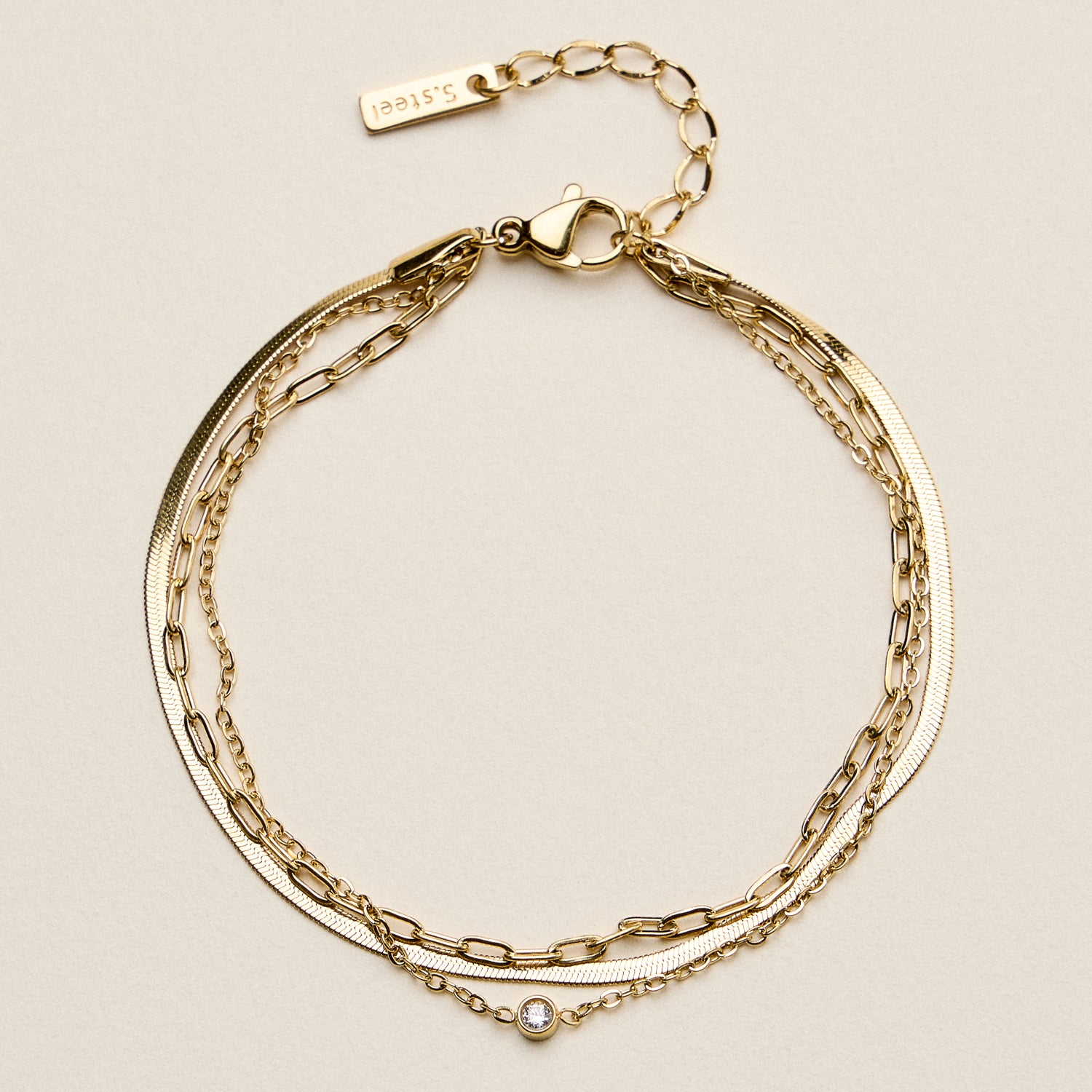 Layered Chain Bracelet for Women – Gold or Silver Tone Multi-Chain Bracelet with CZ Charm