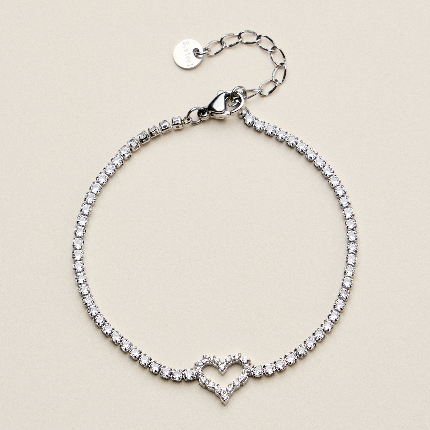 Heart Tennis Bracelet for Women – CZ Diamond Pavé Heart Charm Bracelet