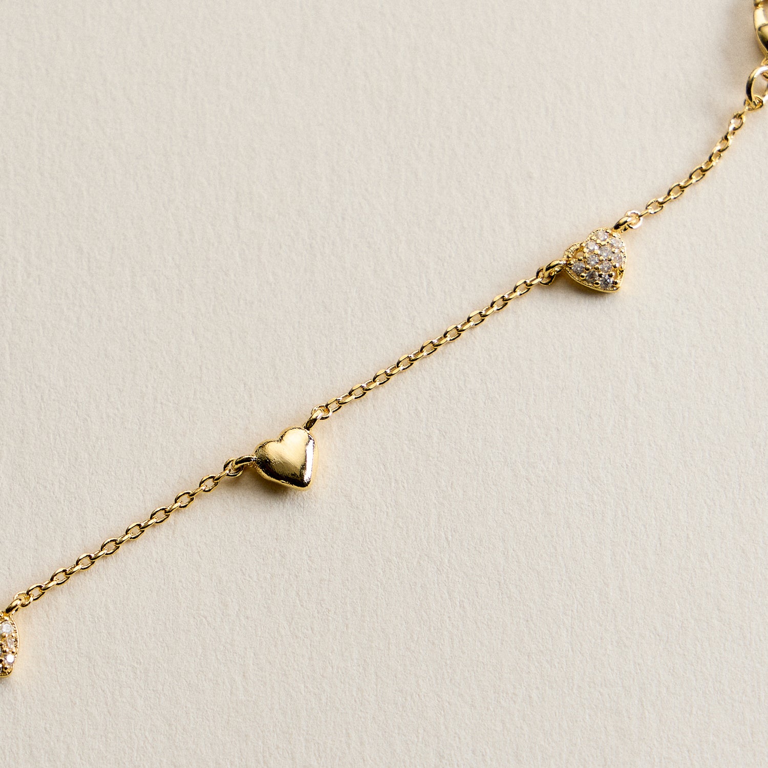 14K Gold Plated Heart Charm Bracelet with Pavé Crystal Accents – Delicate Dainty Love Chain Bracelet - Frem