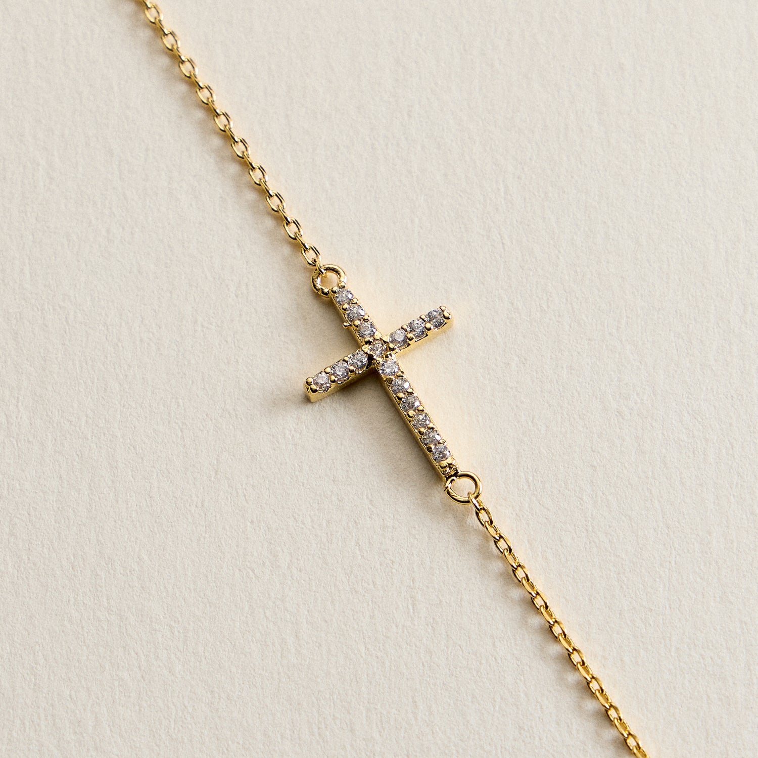 14K Gold Plated Pavé Cross Bracelet – Dainty Crystal Sideways Cross Chain Bracelet with Adjustable Extender - Frem