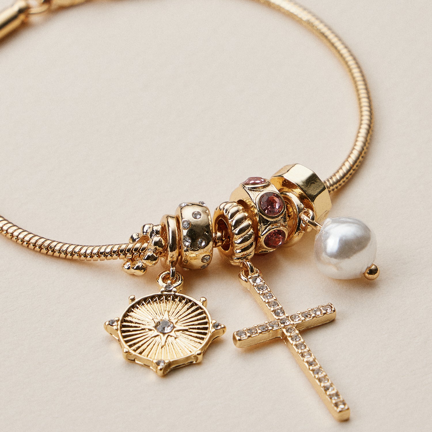 Gold Dipped Multi Charm Bracelet – Symbolic Pendant Collection