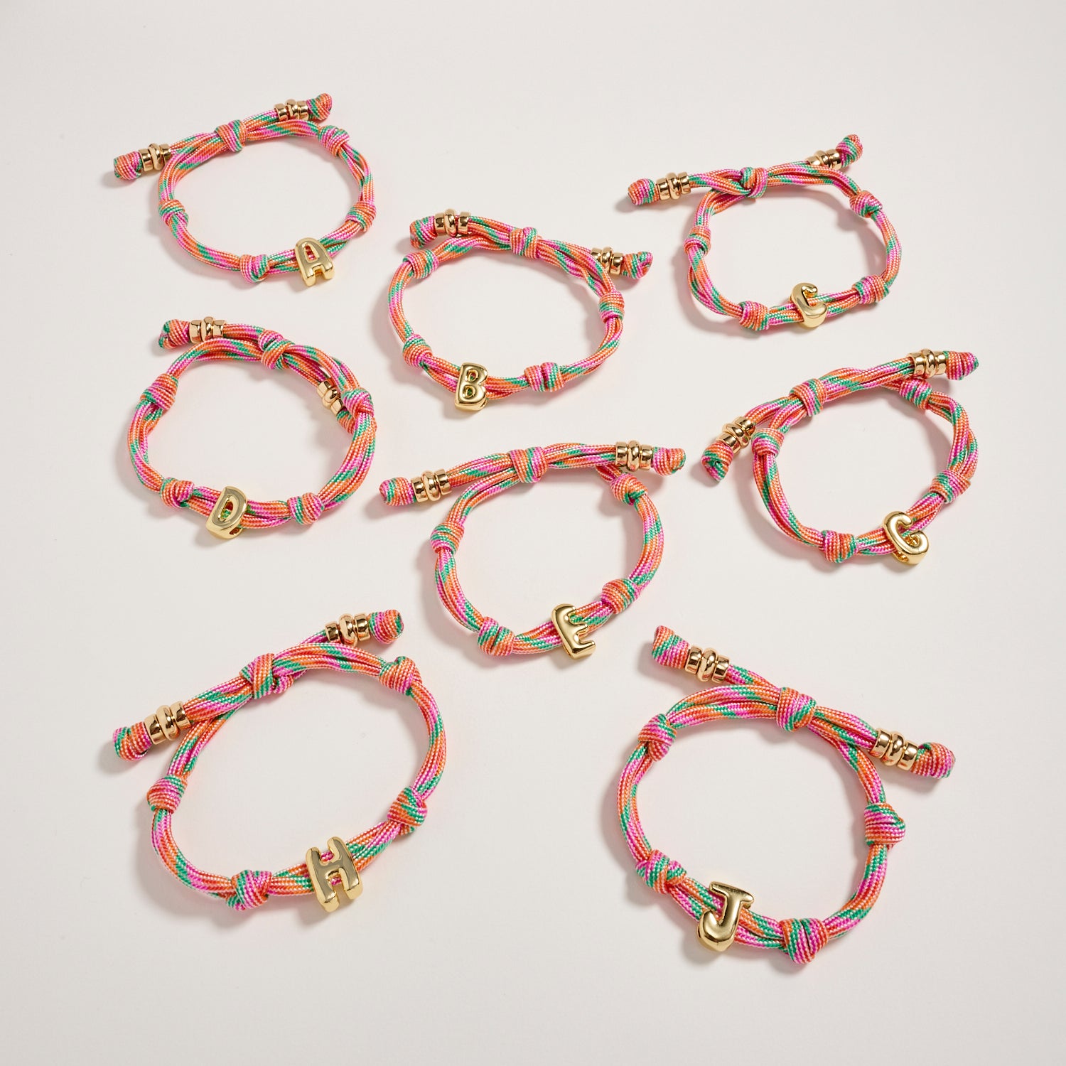 Premium Multicolor Rope Initial Bracelet with Gold Letter Charm – Adjustable Luxury Cord Monogram Bracelet - Frem