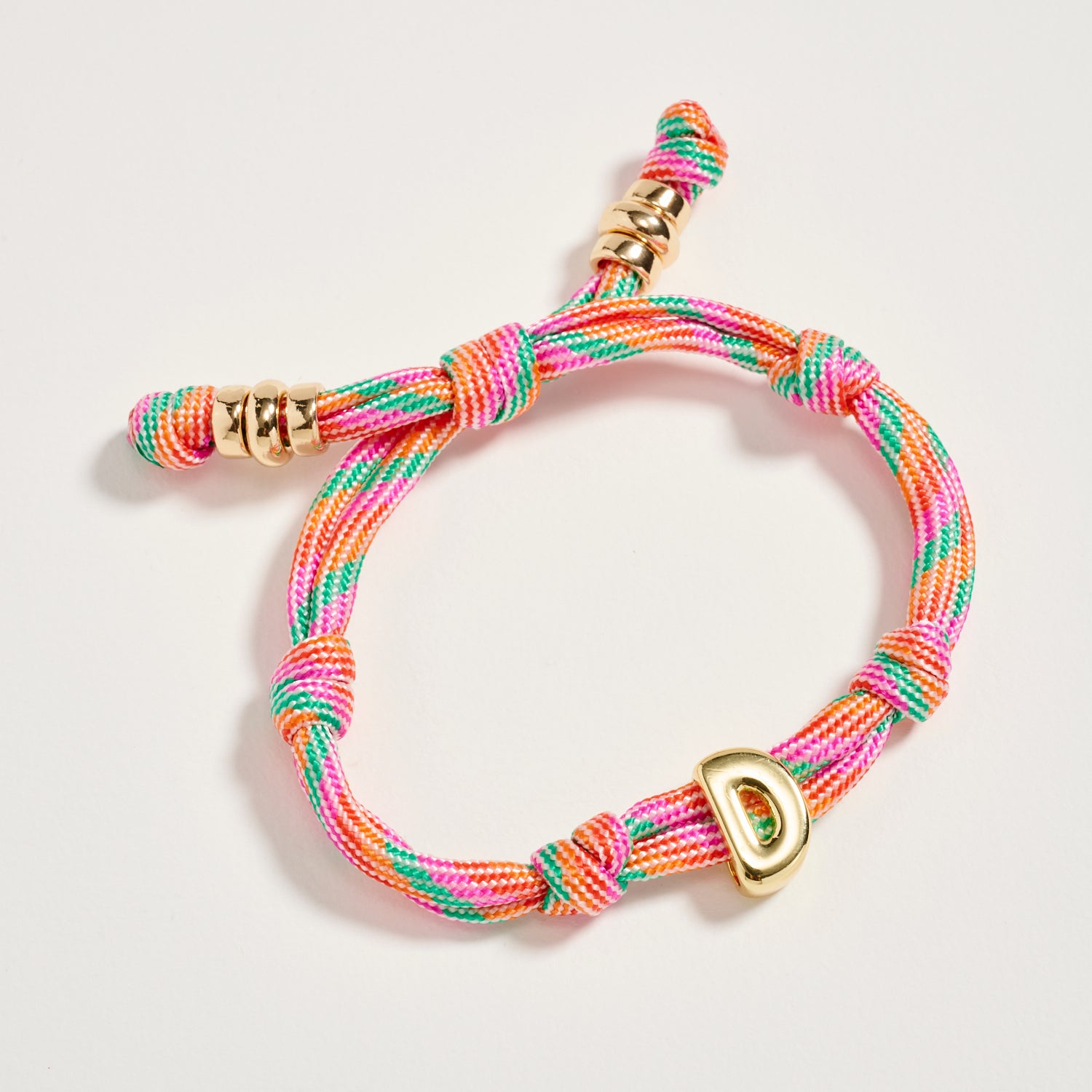 Premium Multicolor Rope Initial Bracelet with Gold Letter Charm – Adjustable Luxury Cord Monogram Bracelet - Frem
