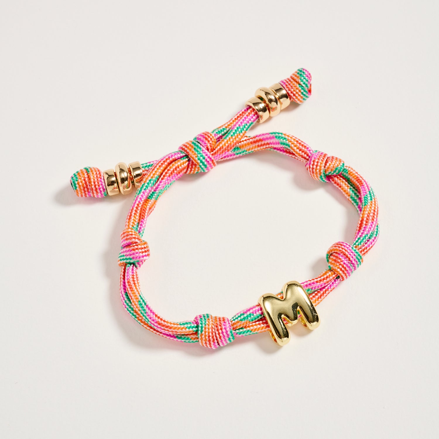 Premium Multicolor Rope Initial Bracelet with Gold Letter Charm – Adjustable Luxury Cord Monogram Bracelet - Frem