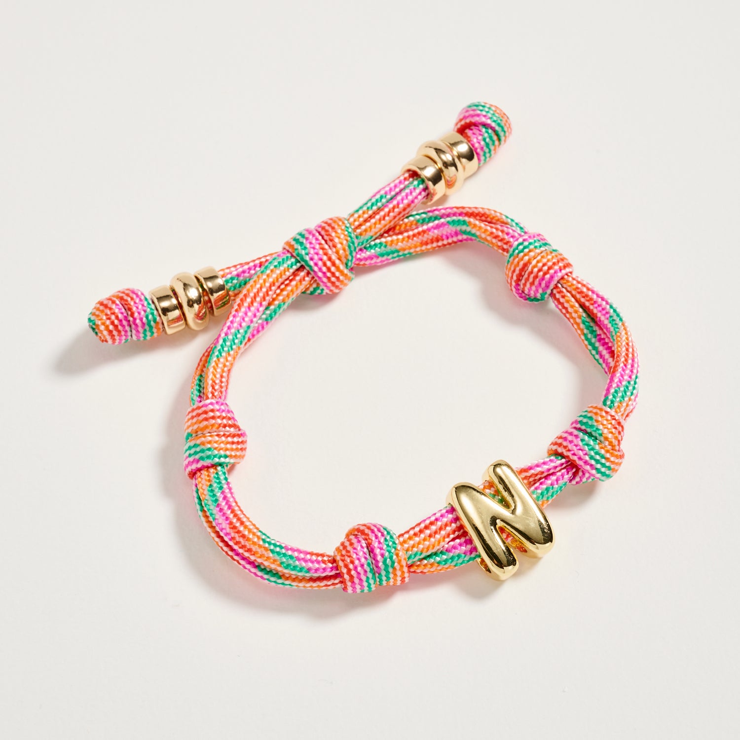 Premium Multicolor Rope Initial Bracelet with Gold Letter Charm – Adjustable Luxury Cord Monogram Bracelet - Frem