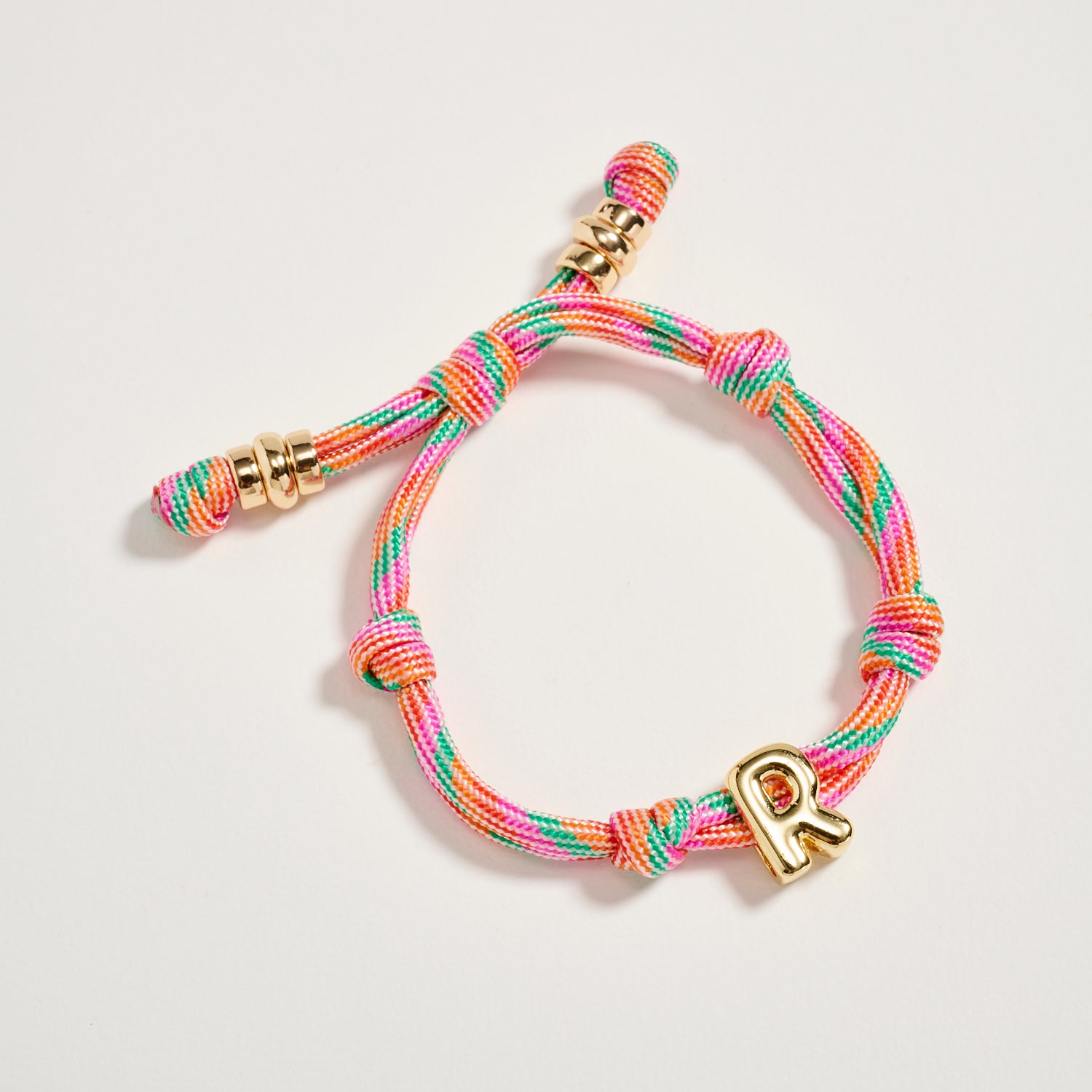 Premium Multicolor Rope Initial Bracelet with Gold Letter Charm – Adjustable Luxury Cord Monogram Bracelet - Frem