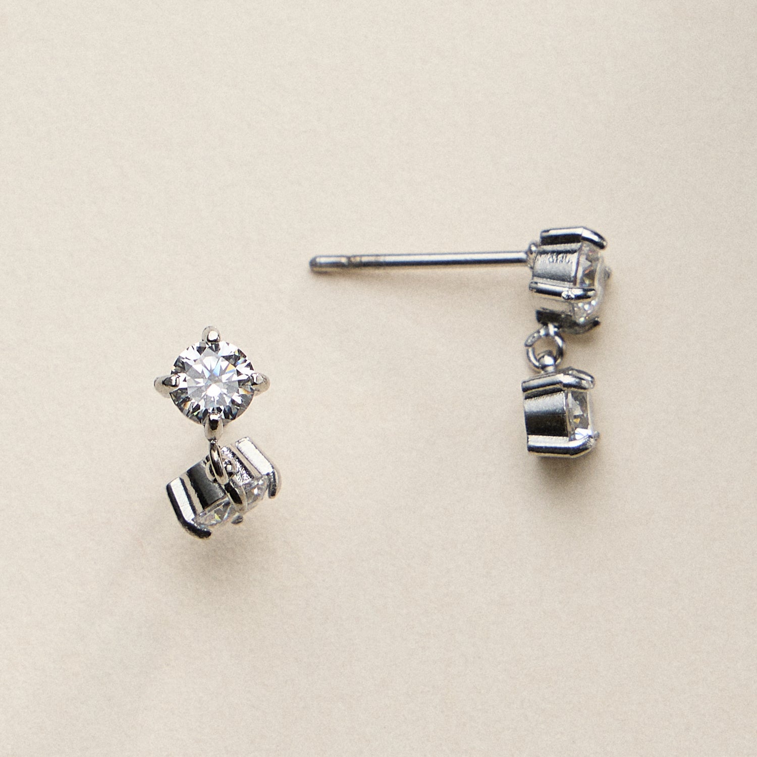 Stainless Steel Gold Round Drop Stud Earrings – Minimal CZ Dangle