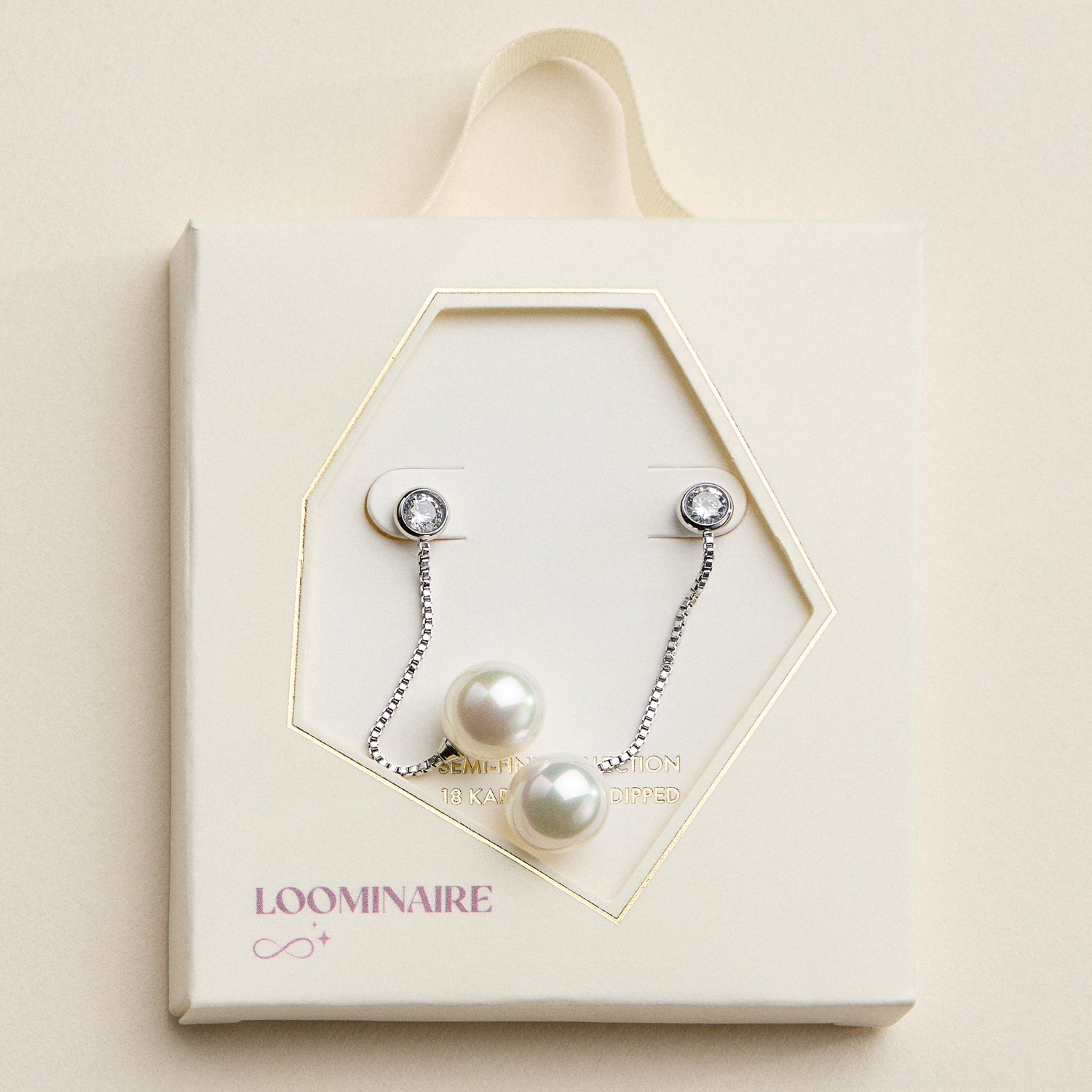 Stainless Steel CZ & Pearl Drop Stud Earrings – Minimal Chain Dangle