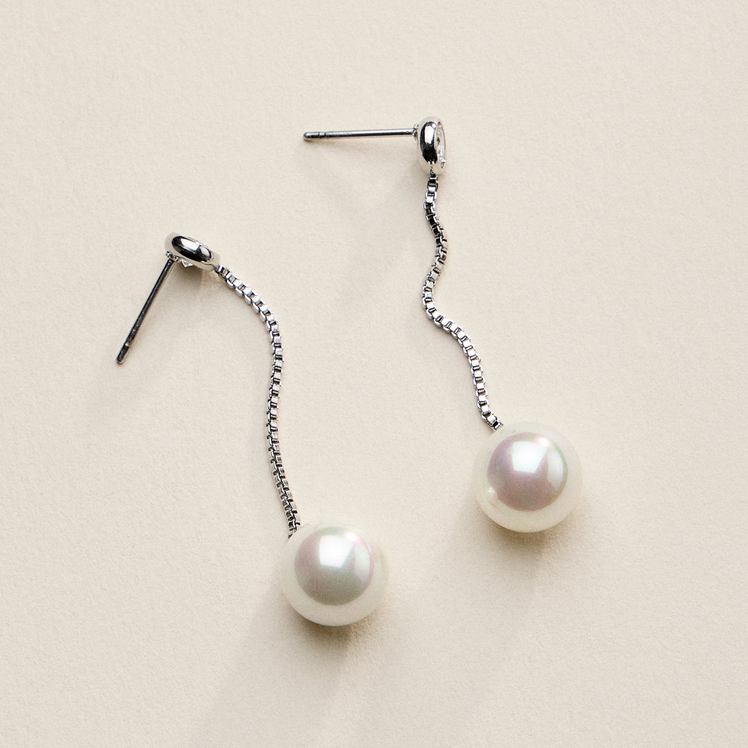 Stainless Steel CZ & Pearl Drop Stud Earrings – Minimal Chain Dangle