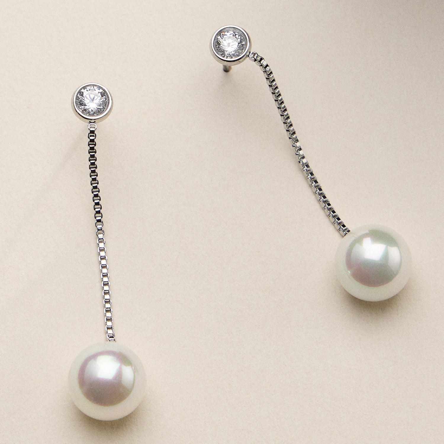 Stainless Steel CZ & Pearl Drop Stud Earrings – Minimal Chain Dangle
