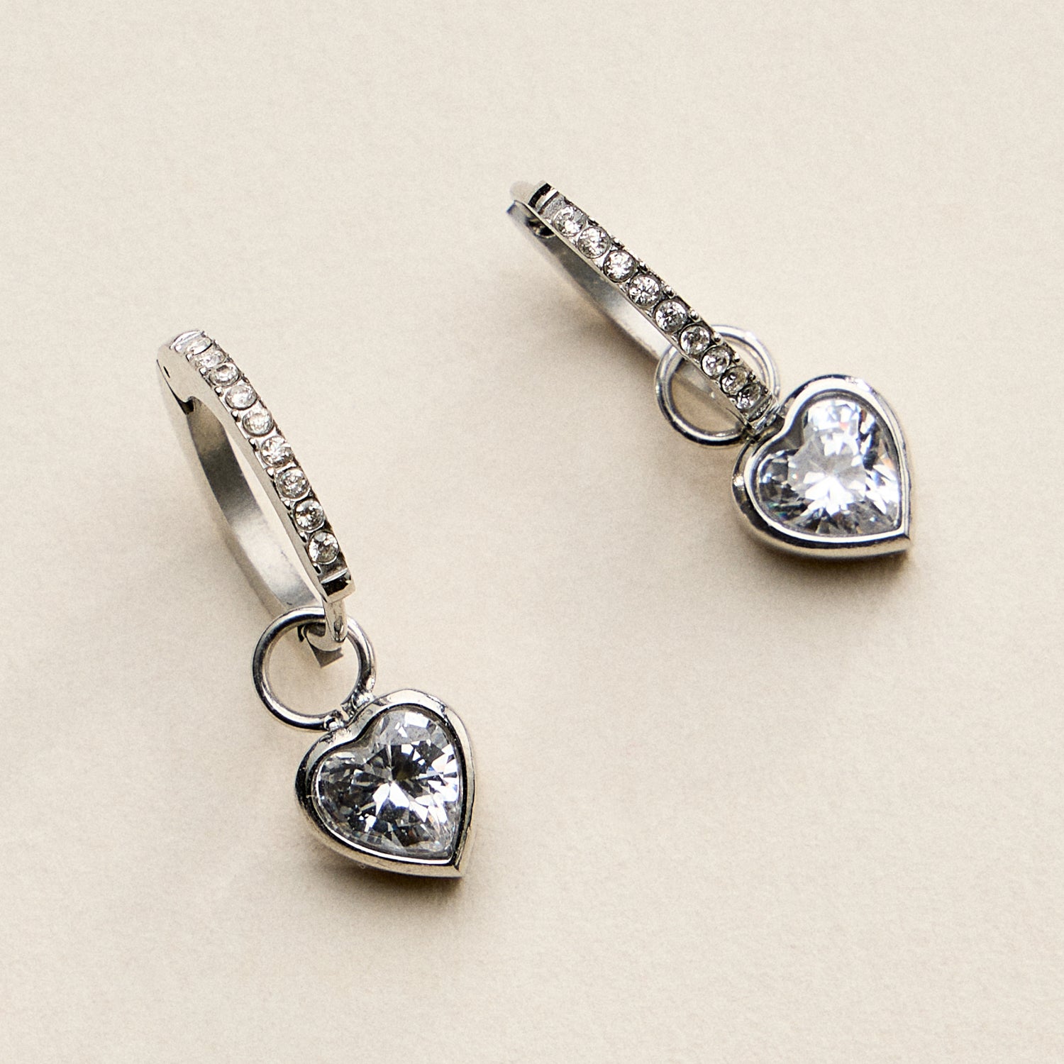 Stainless Steel CZ Heart Charm Huggie Hoop Earrings – Minimal Sparkle