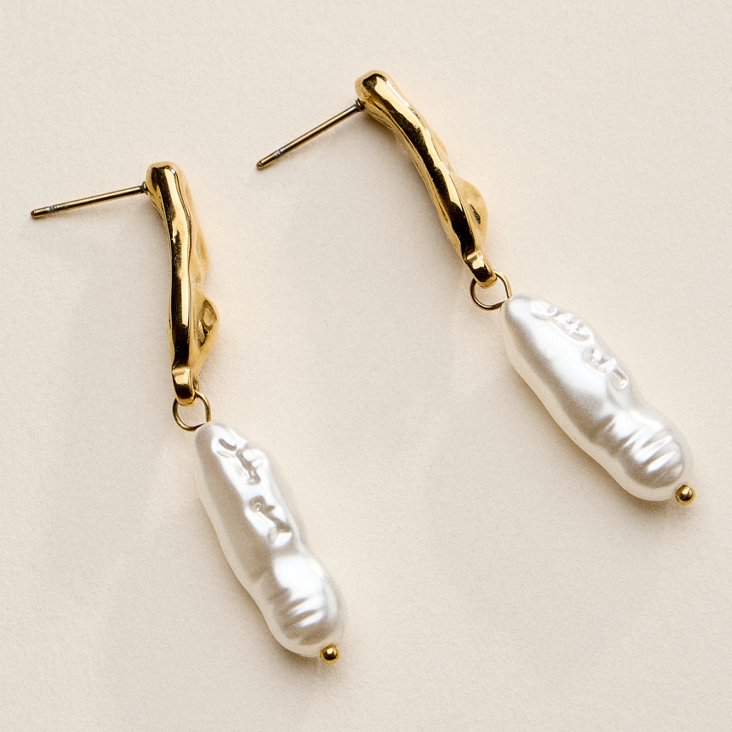 Stainless Steel Organic Pearl Drop Earrings – Sculptural Semi-Fine Style