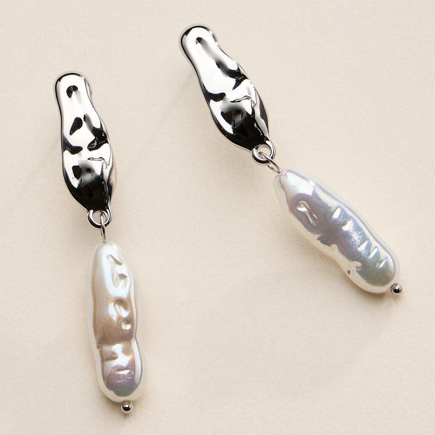 Stainless Steel Organic Pearl Drop Earrings – Sculptural Semi-Fine Style