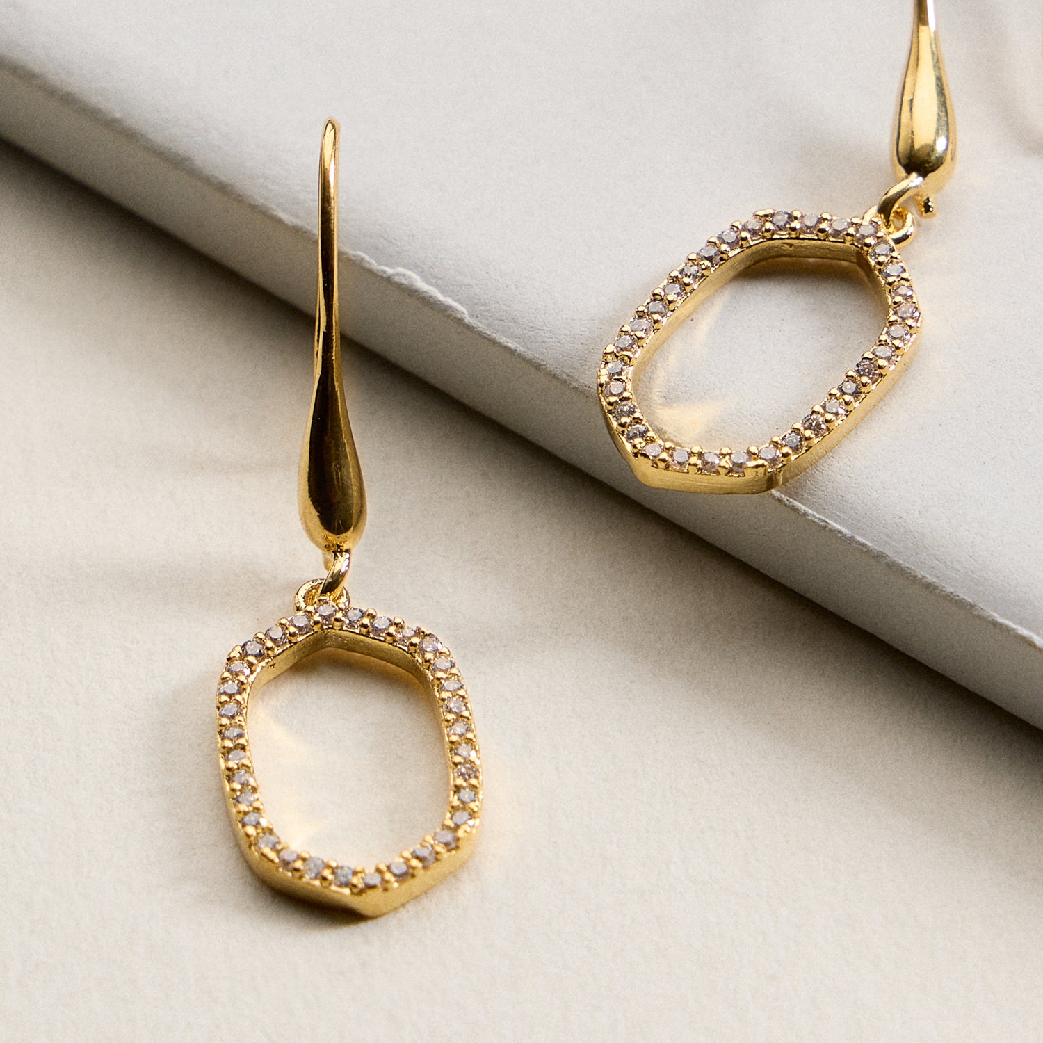 Gold Filled CZ Open Oval Drop Earrings | Dainty Jewelry