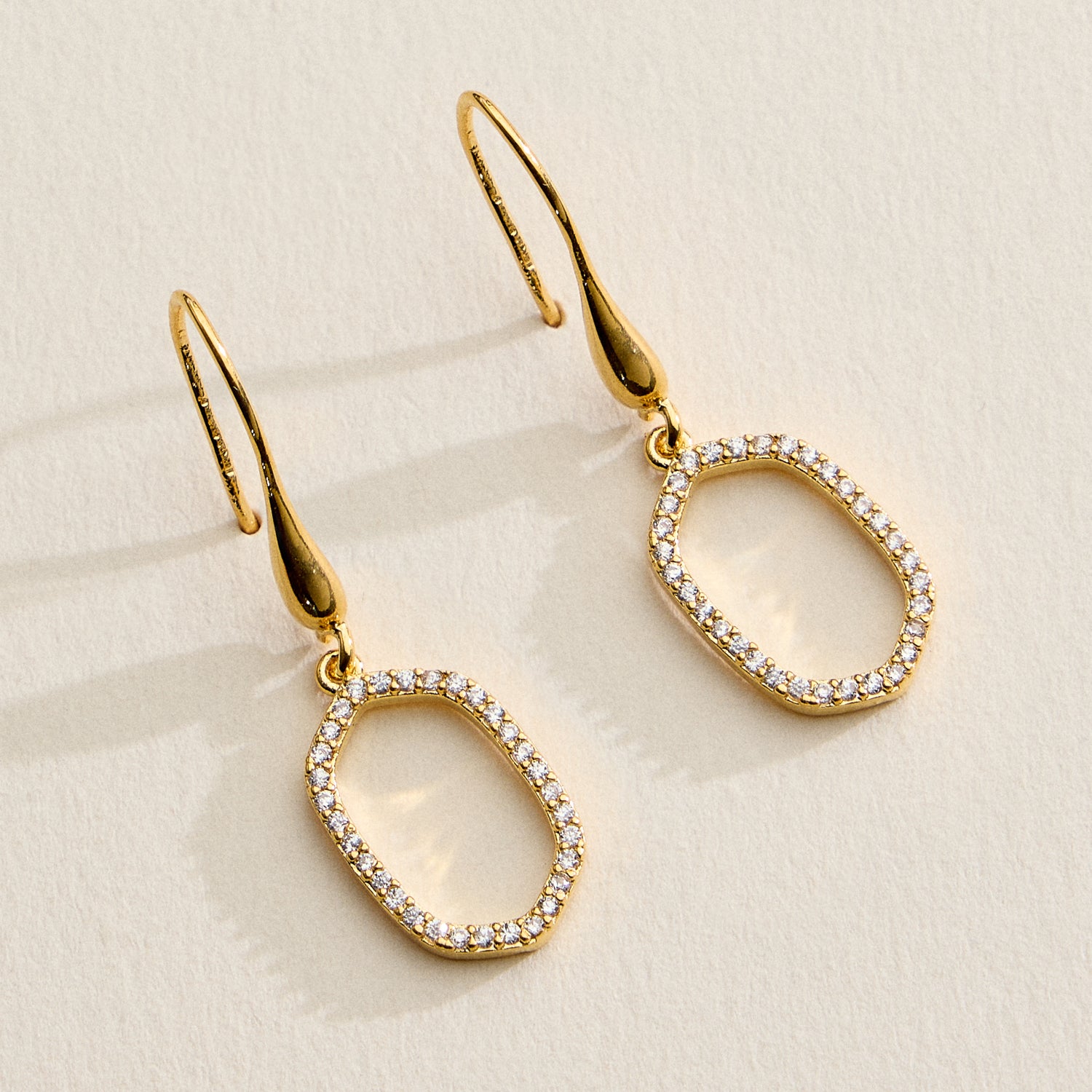 Gold Filled CZ Open Oval Drop Earrings | Dainty Jewelry