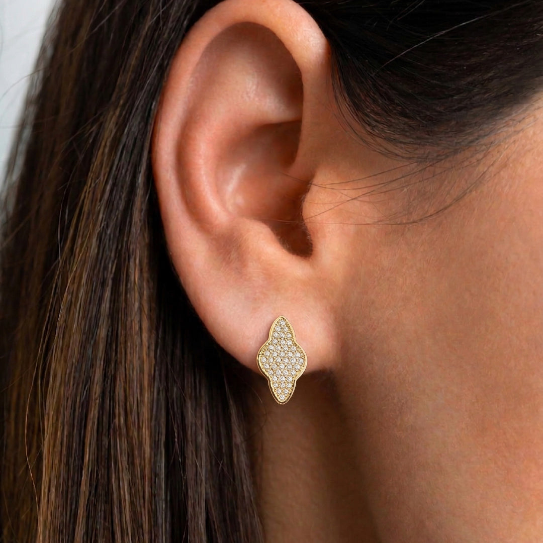 Gold Filled CZ Clover Stud Earrings | Dainty Jewelry