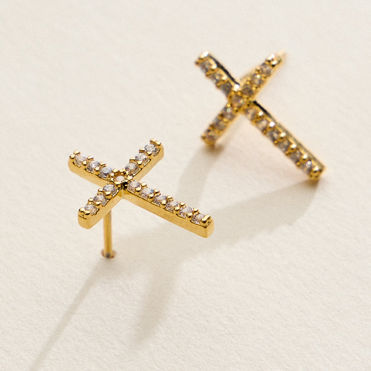 Gold Filled CZ Cross Stud Earrings